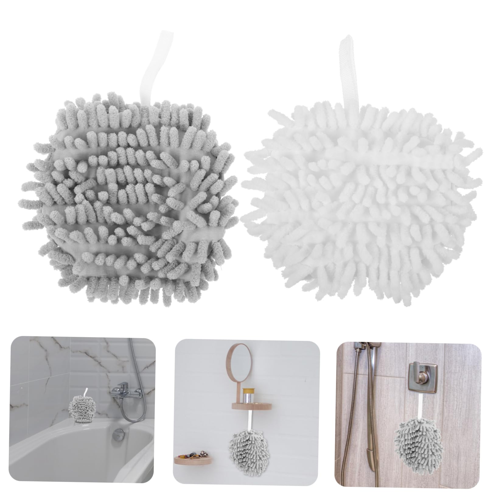 Garneck 2pcs Chenille Hand Towels Absorbent Quick Dry Bathroom Kitchen Towels Grey for Families and Everyday Use