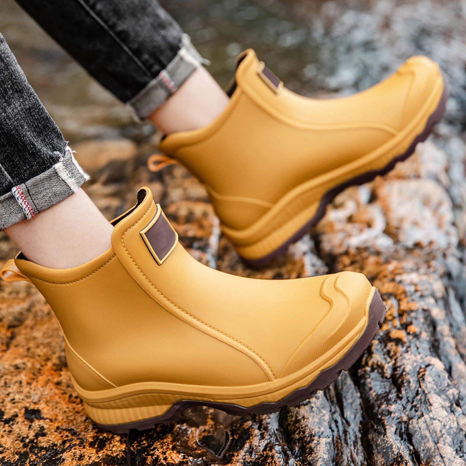 Generisch Stivaletti da pioggia corti da uomo, in pelle, estivi, unisex, per il tempo libero, da pesca, stivali in gomma, impermeabili, antiscivolo, stivali Chelsea