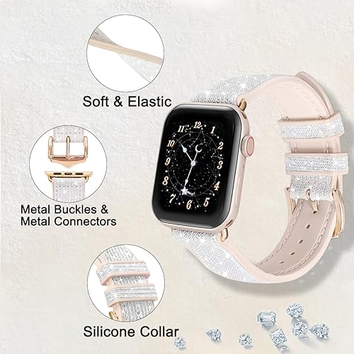 Miniatura 5 de Correas delgadas con purpurina compatibles con Apple Watch Band iWatch Series 8 SE2 7 6 SE 5 4 3 2 1 1.772 in 1.614 in 1.496 in 1.575 in 1.654 in