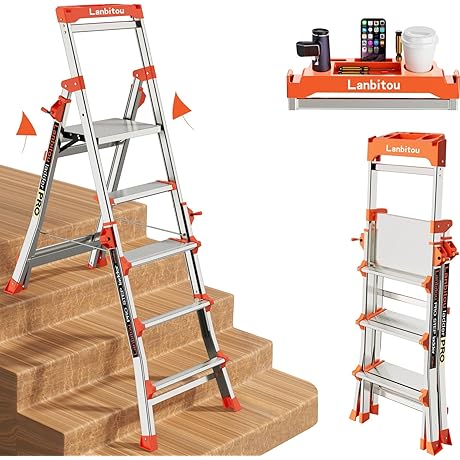 Sturdy 5-Step Aluminum Folding Staircase with Anti-Slip Pedals