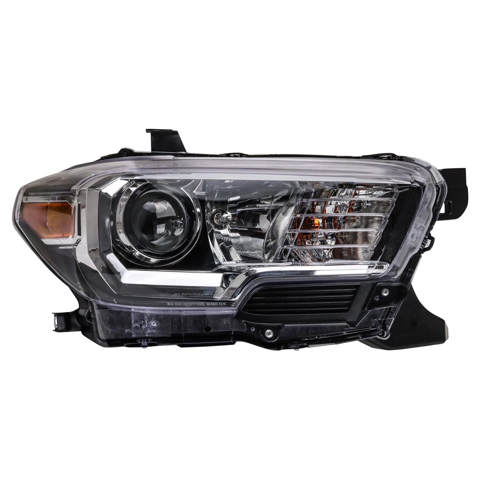 TRQ Passenger Side Headlight Assembly Halogen Black Bezel Compatible with 2016-2017 Toyota Tacoma Without LED Daytime Running Lights Without Fog Lights TO2503243