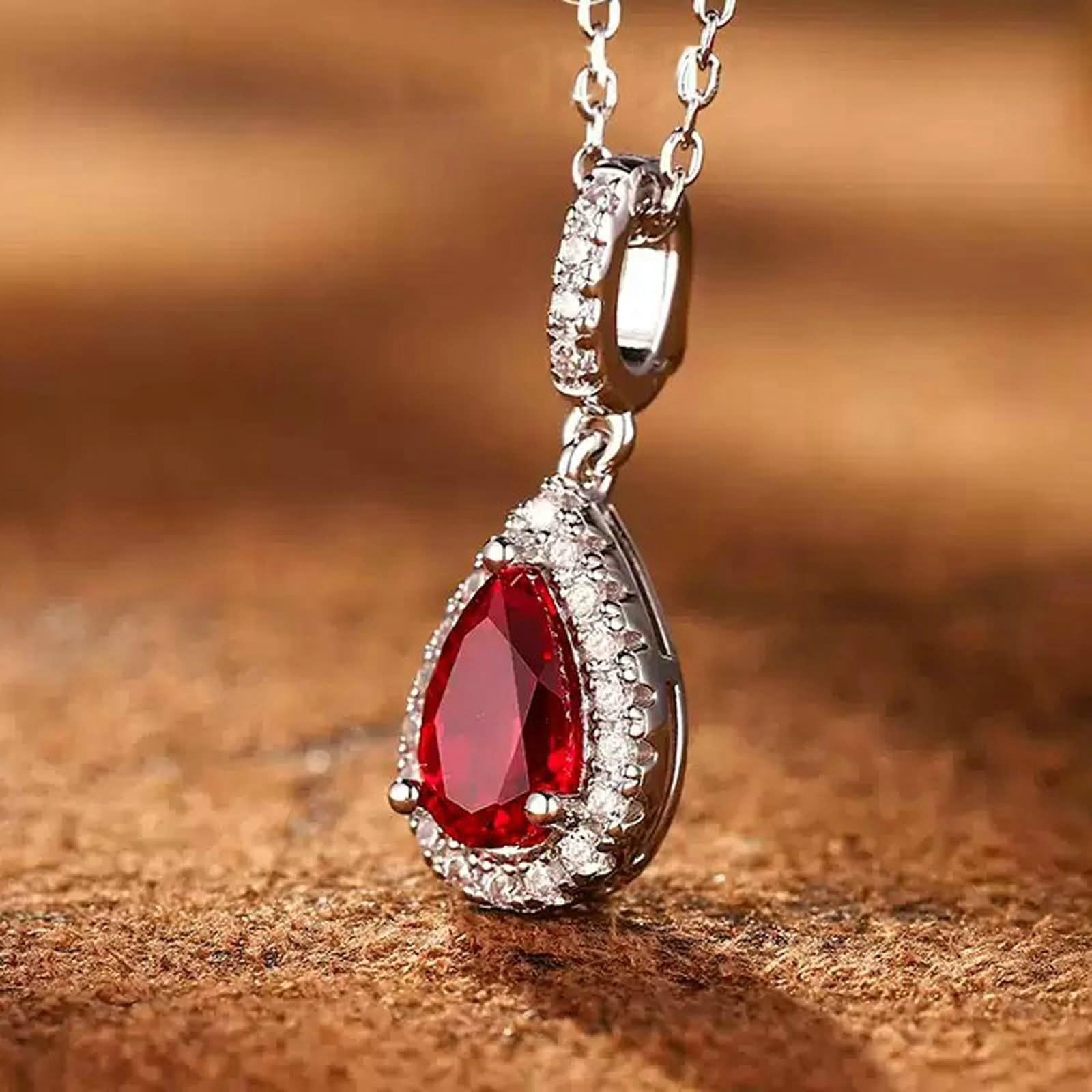 Naszyjnik damski w stylu vintage, wisiorek w kształcie kropli 1,2 ct rubin i moissanit 14K białe złoto 45 cm