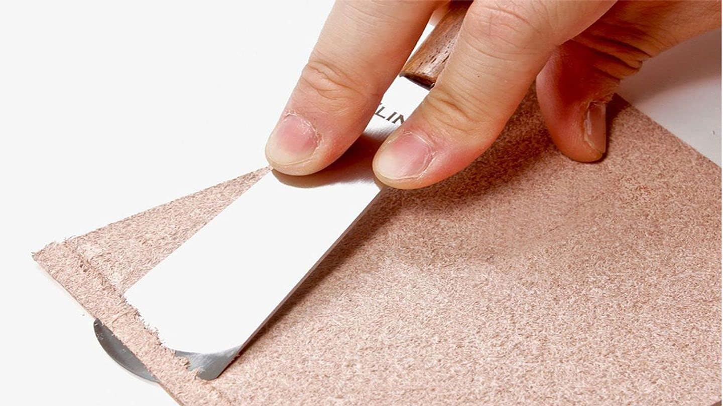 FLINT 180mm Leathercraft Skiving Knife Curved Utility SK5 High Carbon Steel Blade with Wooden Handle for Skiving & Cutting Leather, Leather Craft Tools & Supplies, Made in Japan