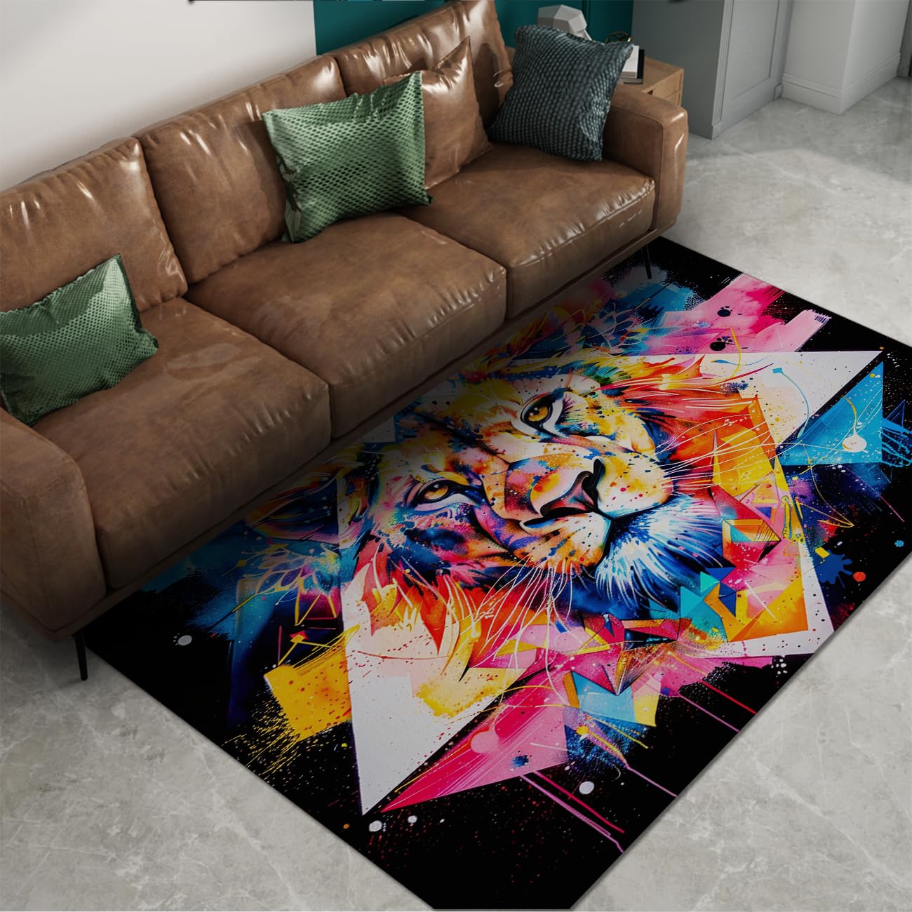 Tapis de chambre bébé lion coloré 160x200cm doux pour éveiller l'enfant