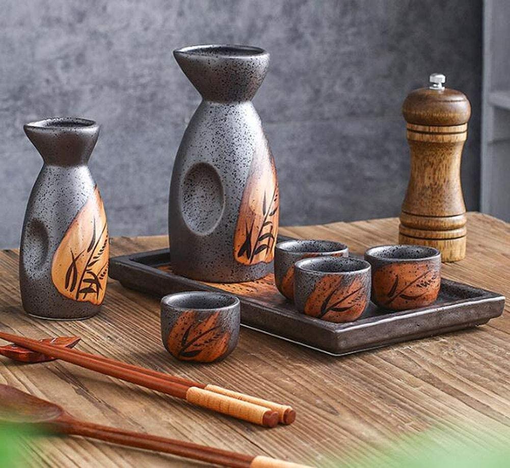 Sake Set, langlebige japanische Sake Keramik 5 -teilige Set mit 1 Flasche 4 Weingläser.