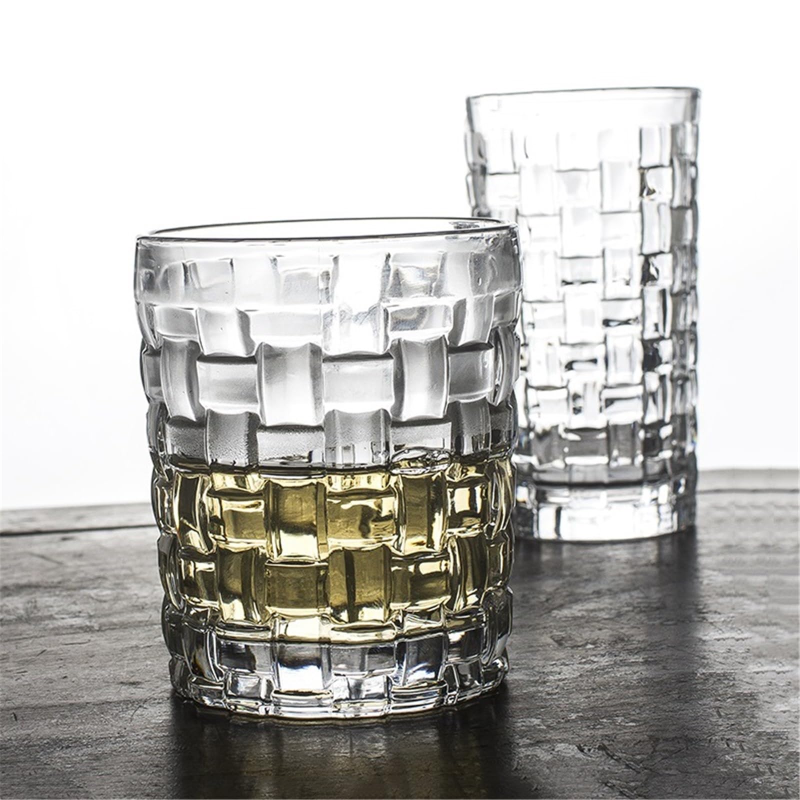 Szklanki Szkło do whisky z teksturą plecioną, przezroczyste, bezołowiowe szklanki wody, soku, mleka, piwa, koktajli, napojów zimnych i gorących Mleko(Duży)