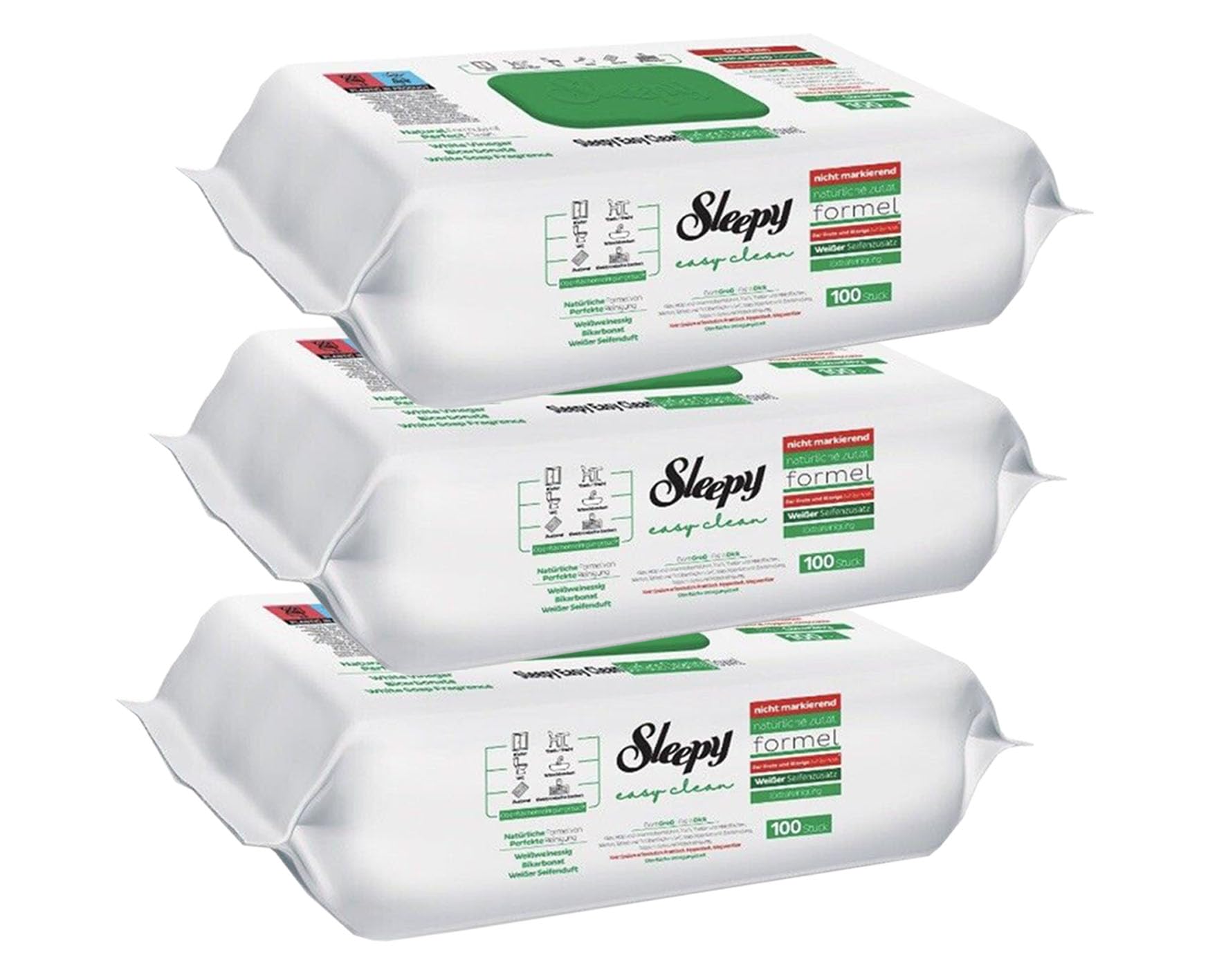 Sleepy Easy Clean - Toalla de limpieza extra (3 x 100), toallitas, antibacterianas, extra grandes y fuertes, veganas (fragancia de jabón blanco)