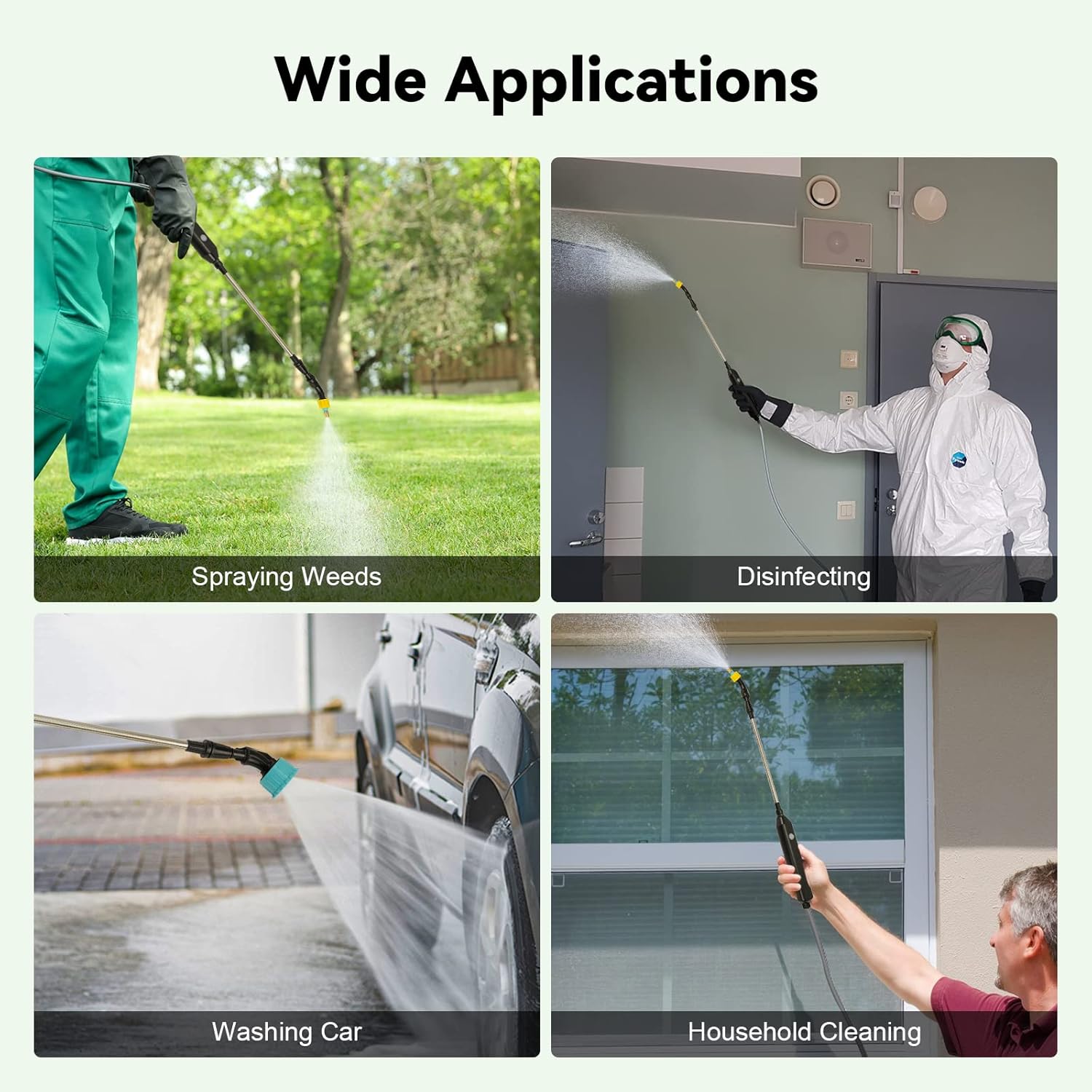 TOOVEM Electric Garden Sprayer, Portable Battery Powered Watering Wand, Rechargeable Plant Spray Mister with Telescopic Wand, 3 Adjustable Nozzles and 10ft Water Hose for Yard Lawn Weeds Plants - Image 7