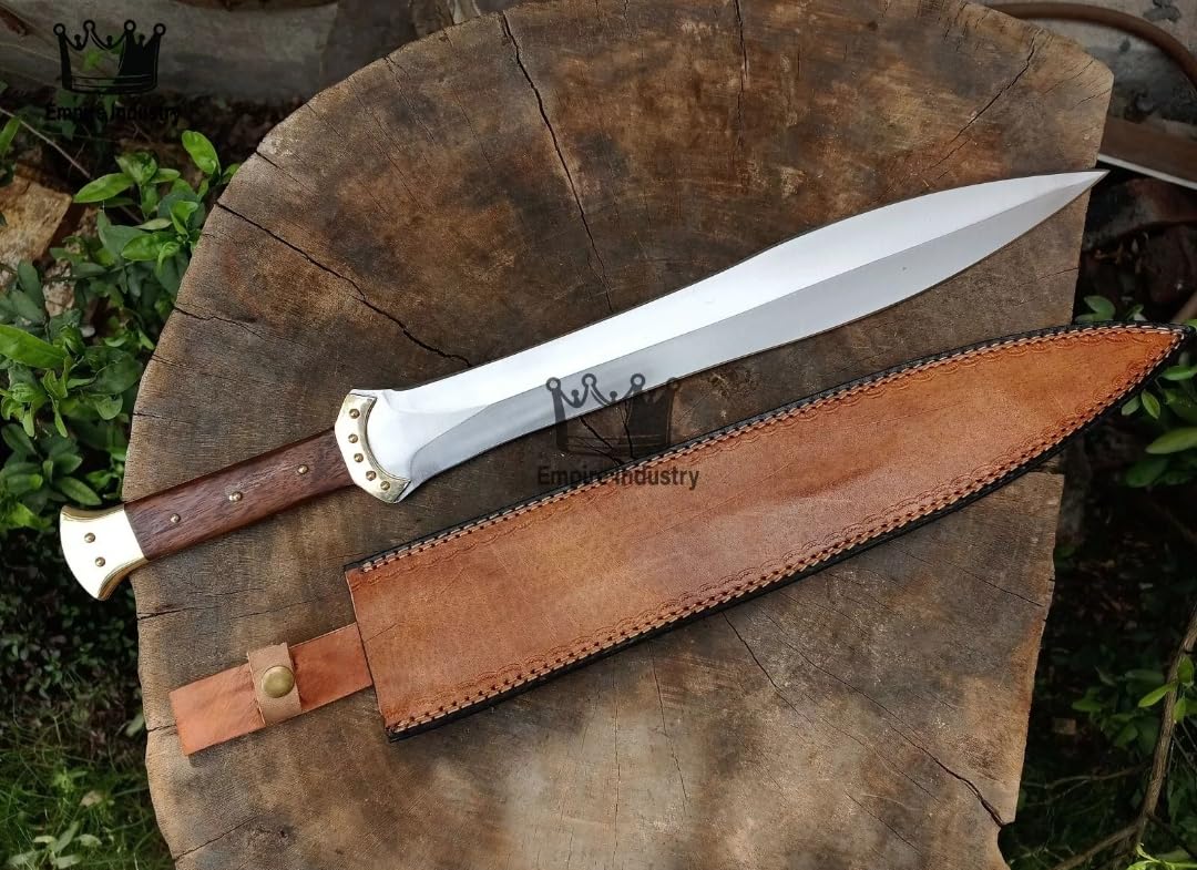 Empire - Handmade J2 Steel Full Tang Double Edge Celtic Pride Sword With Leather Sheath - Hunting Sword - Greek Xiphos Sword - Survival Sword