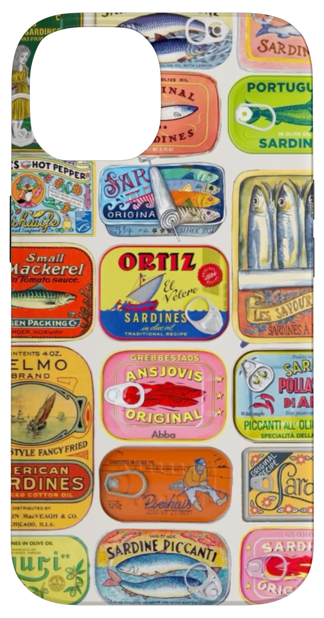 Retro European Summer Sardine Fish Label Scrapbook Vintage Case for iPhone 14
