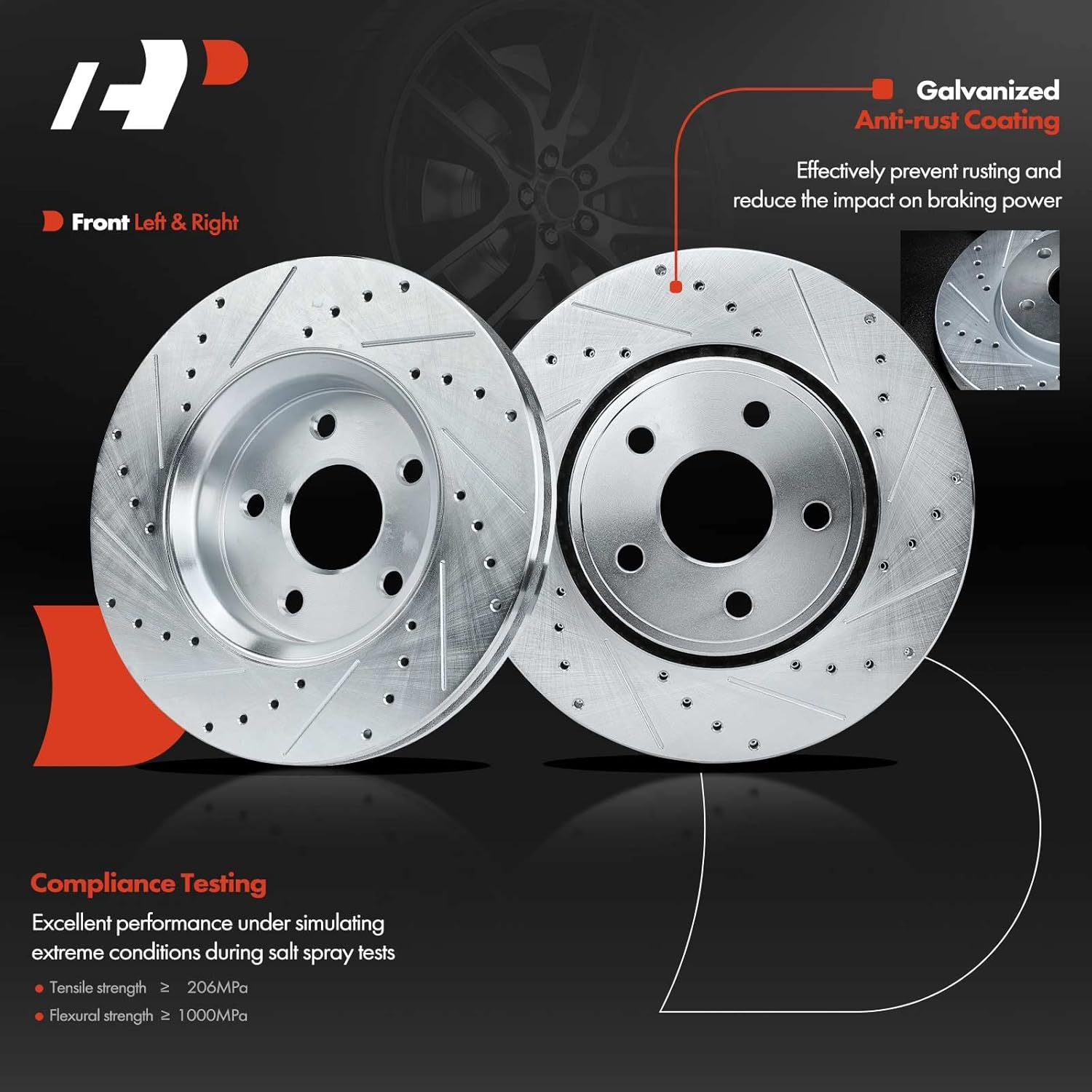 A-Premium Front and Rear Drilled and Slotted Disc Brake Rotors + Ceramic Pads Kit Compatible with Select Dodge and Jeep Models - Durango 2011-2020 3.6L, Grand Cherokee 2011-2018, 12-PC Set