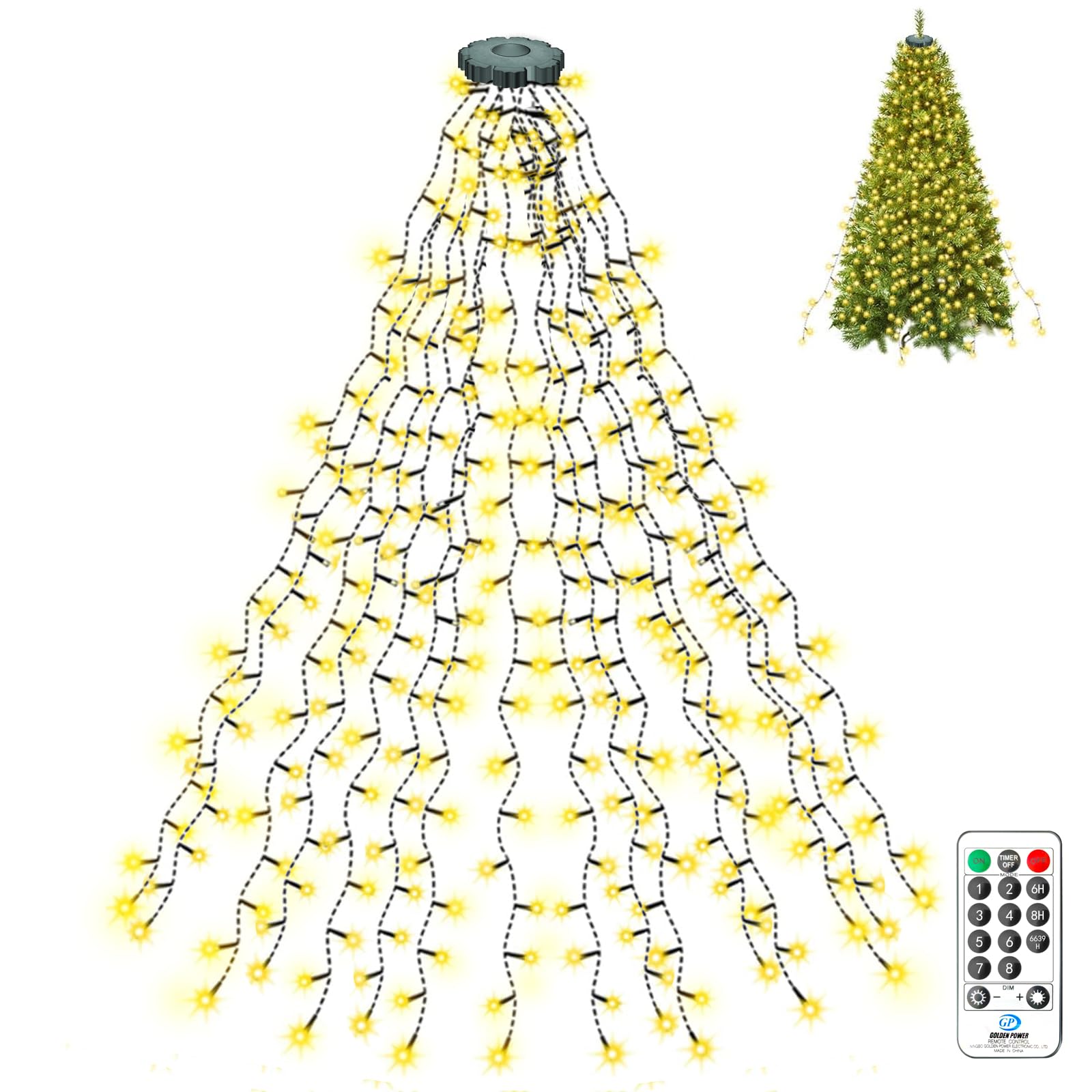 litogo Christmas Tree Lights 480LED Mains Powered, Warm White Xmas String Lighting 3M*16 Lines for 9-15ft Christmas Tree, Easy to Install Fairy Lights Decoration for Indoor/Outdoor