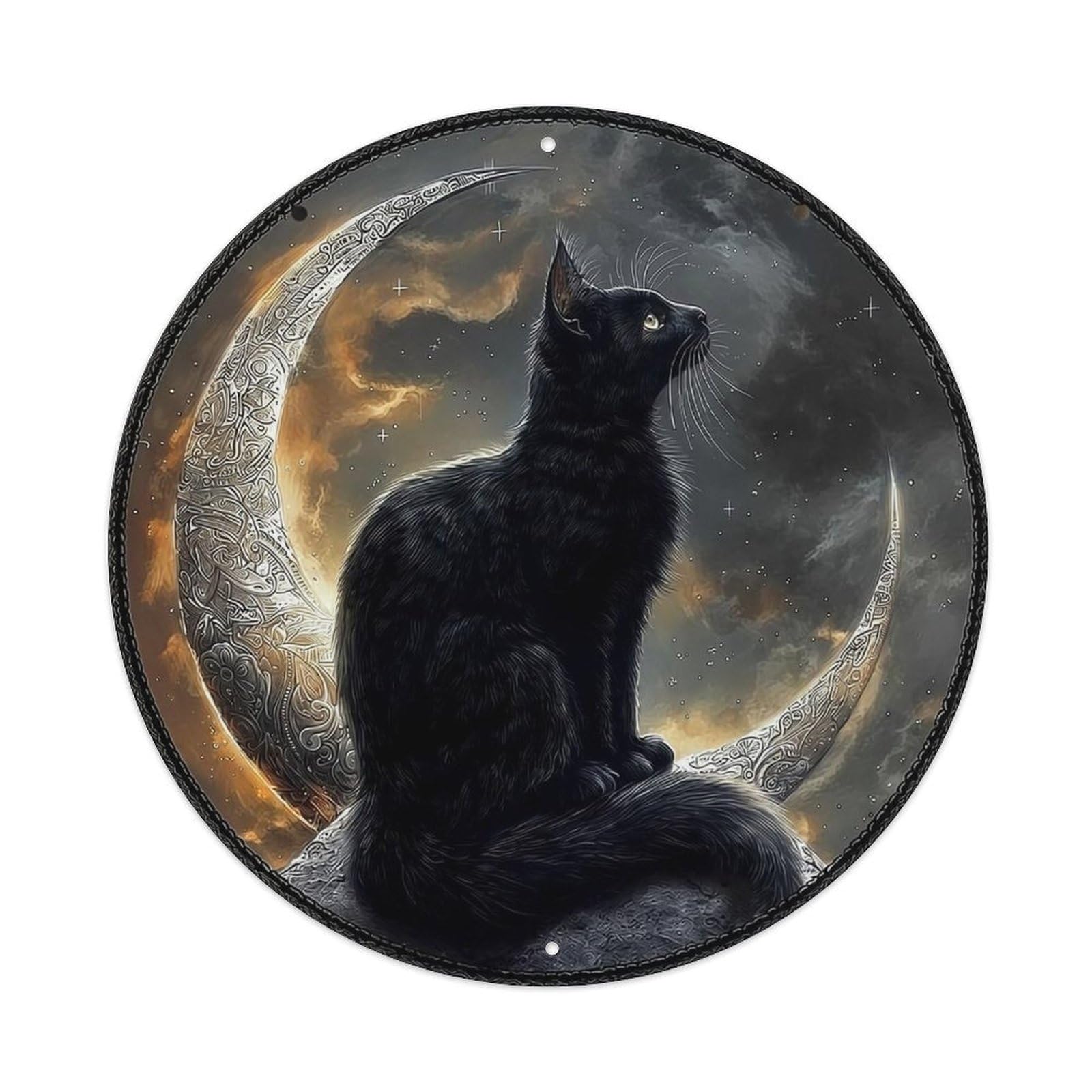 Black Cat Moon Star Pattern Metal Tin Sign Plaque
