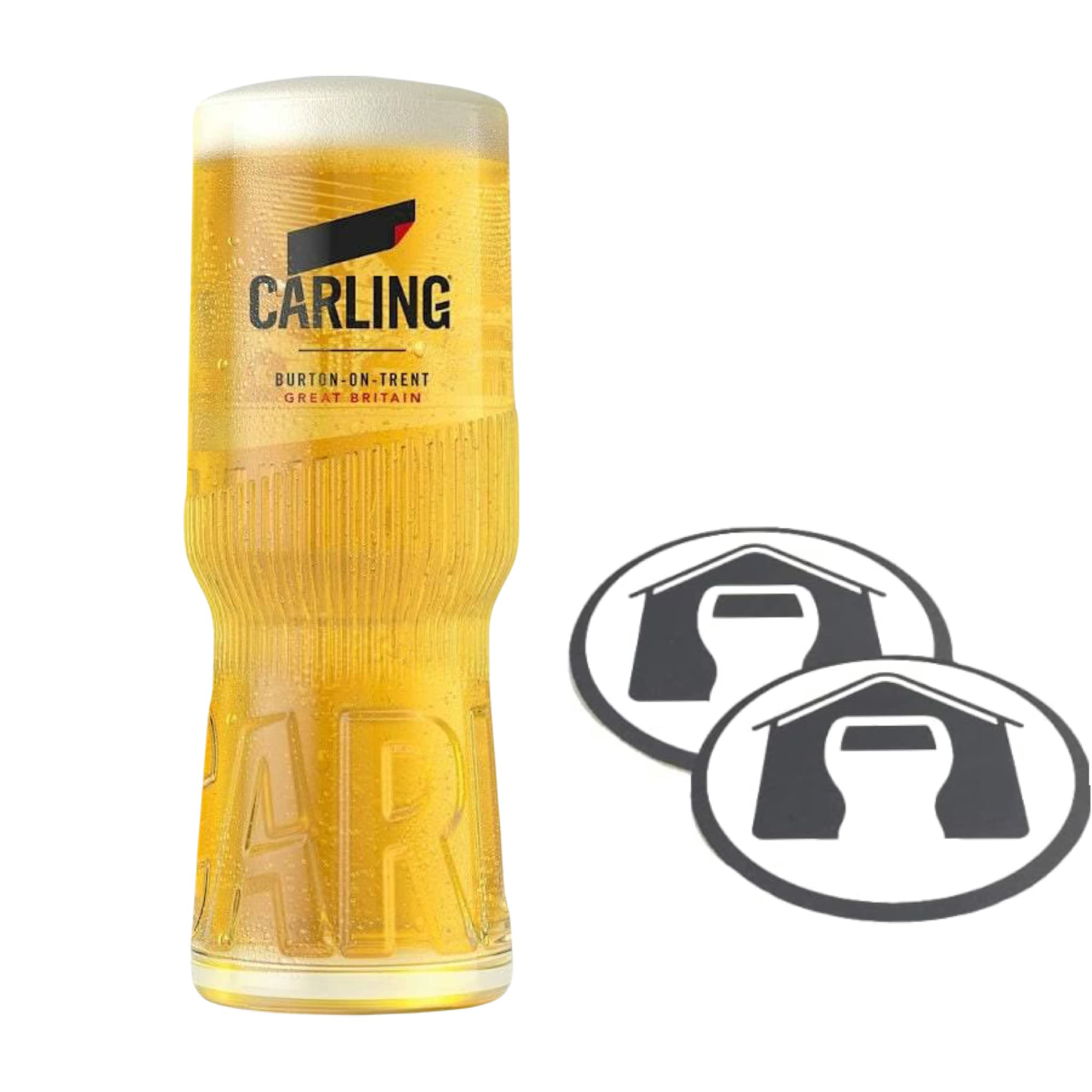GarageBar | Carling Glass | Nucleated Beer Glass | Official Merchandise | Comes with 2X Beer Drip Mats (1, Half Pint/10oz)