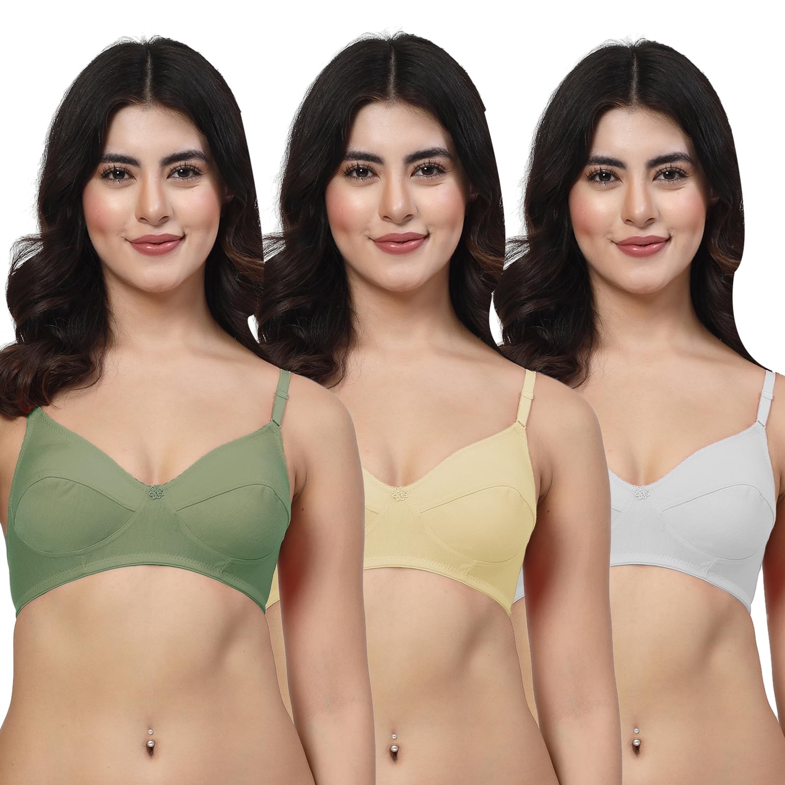 LILY Black, Fawn, LGreen Non Padded Dailywear Bra (manoop-Black-Fawn-LGreen)-image-44