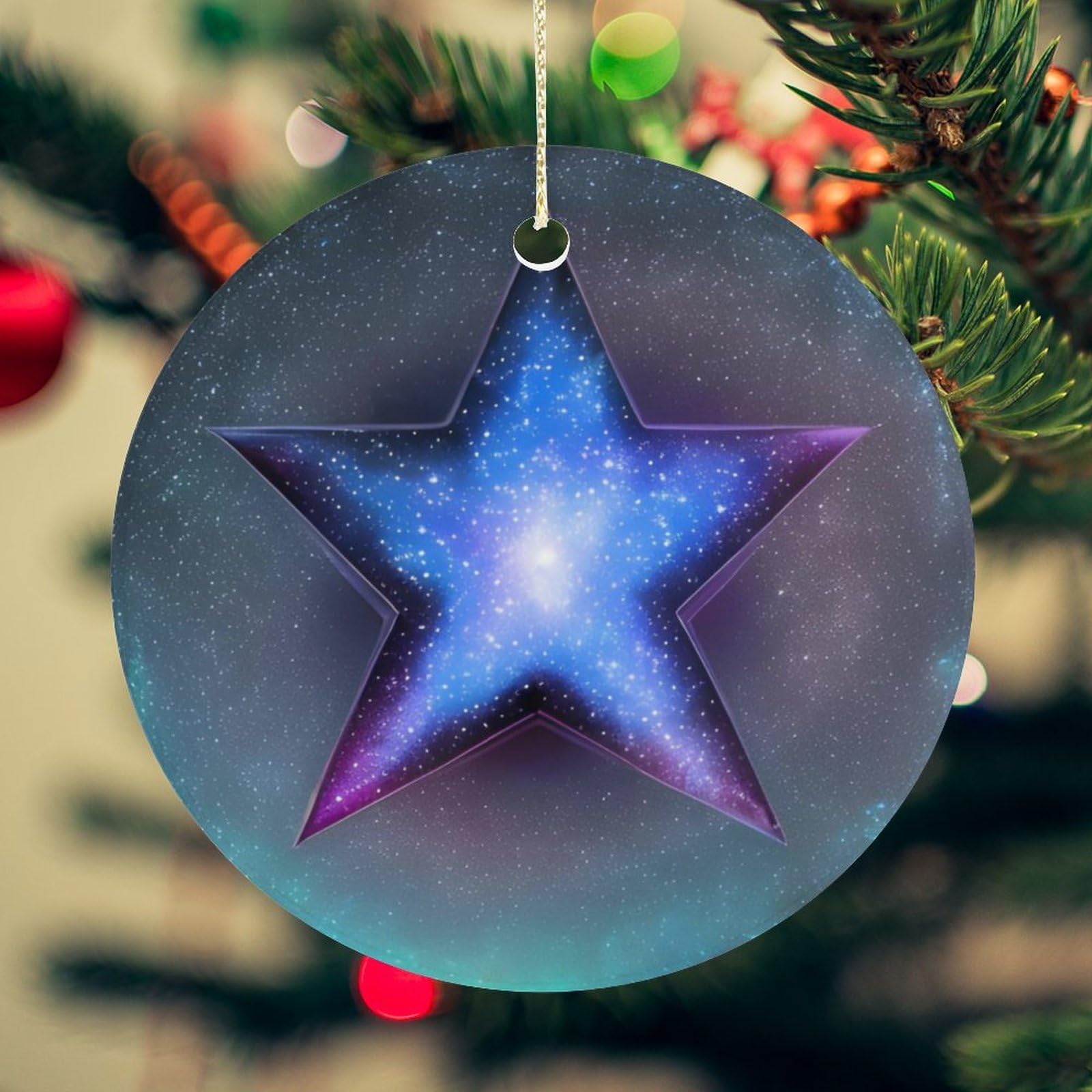 Stars Christmas Ornament for Christmas Tree Ceramic Round Ornament Winter Holiday Keepsake Gift 2.7" Christmas Tree Hanging Decorations Circle Ceramic Pendant Xmas Gift
