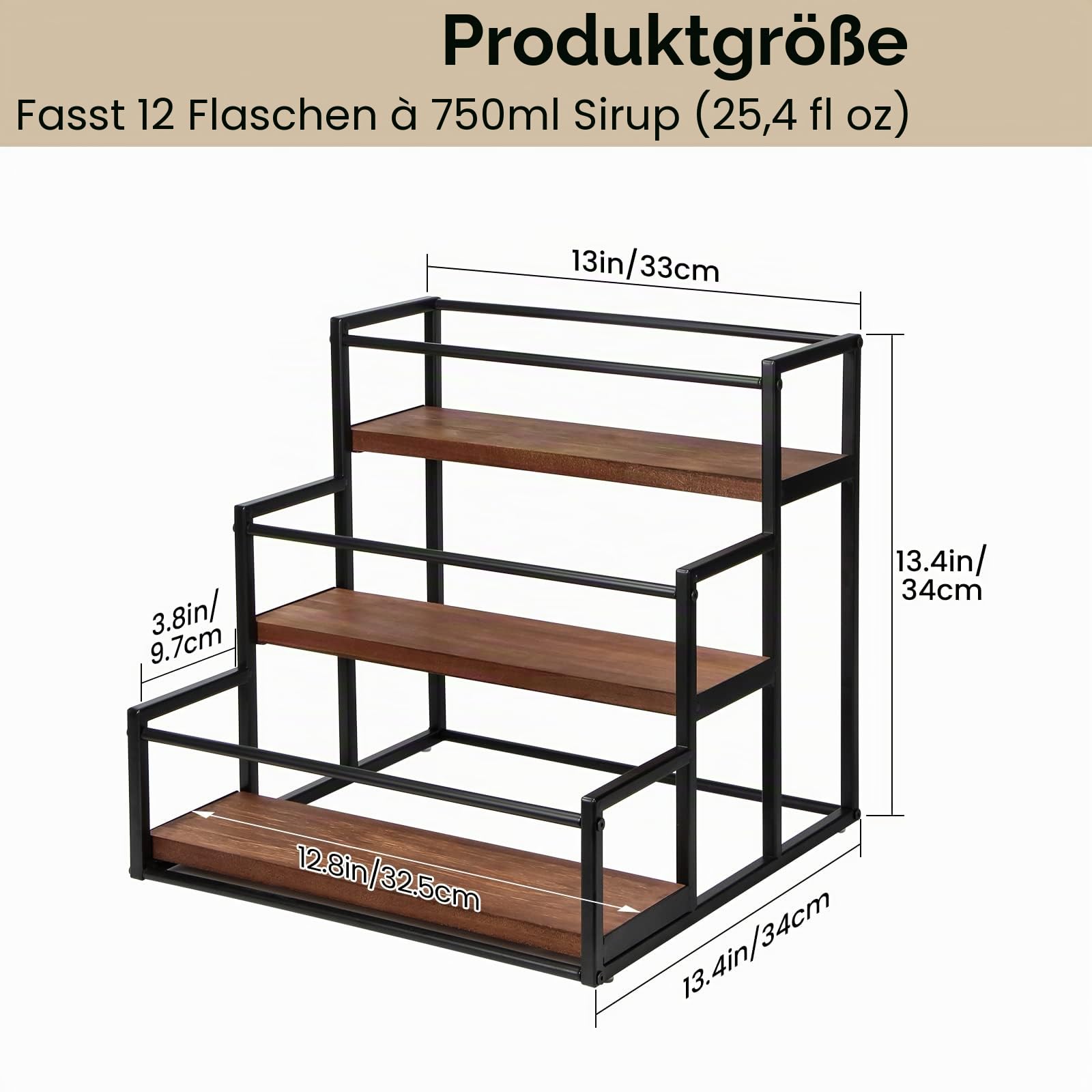 Kaffeesirup-Regal mit 3 Etagen, Kaffeesirup-Zubehör, Kaffeesirupspender, Kaffeesirup, Monin, für 12 Flaschen, Sirup, Siruphalter, Ständer, Kaffeestation, Aufbewahrungsregale, Sirup, Wein, Dressing