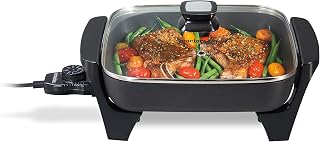 Proctor Silex Electric Skillet with Lid - 116 sq in Nonstick Surface, Adjustable 200-400°F Temp Control, Dishwasher Safe Black 38526PS