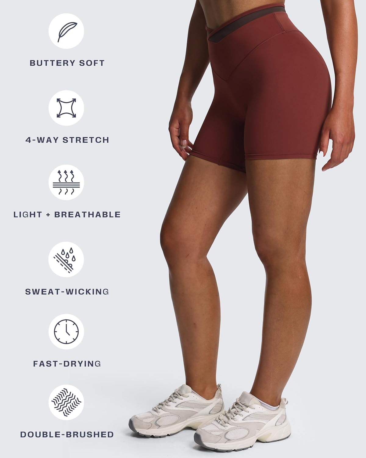 Aoxjox Velma Workout Biker Shorts for Women Color Block Cross-Waist High Waisted Exercise Gym Running Yoga Short 6" - Image 7