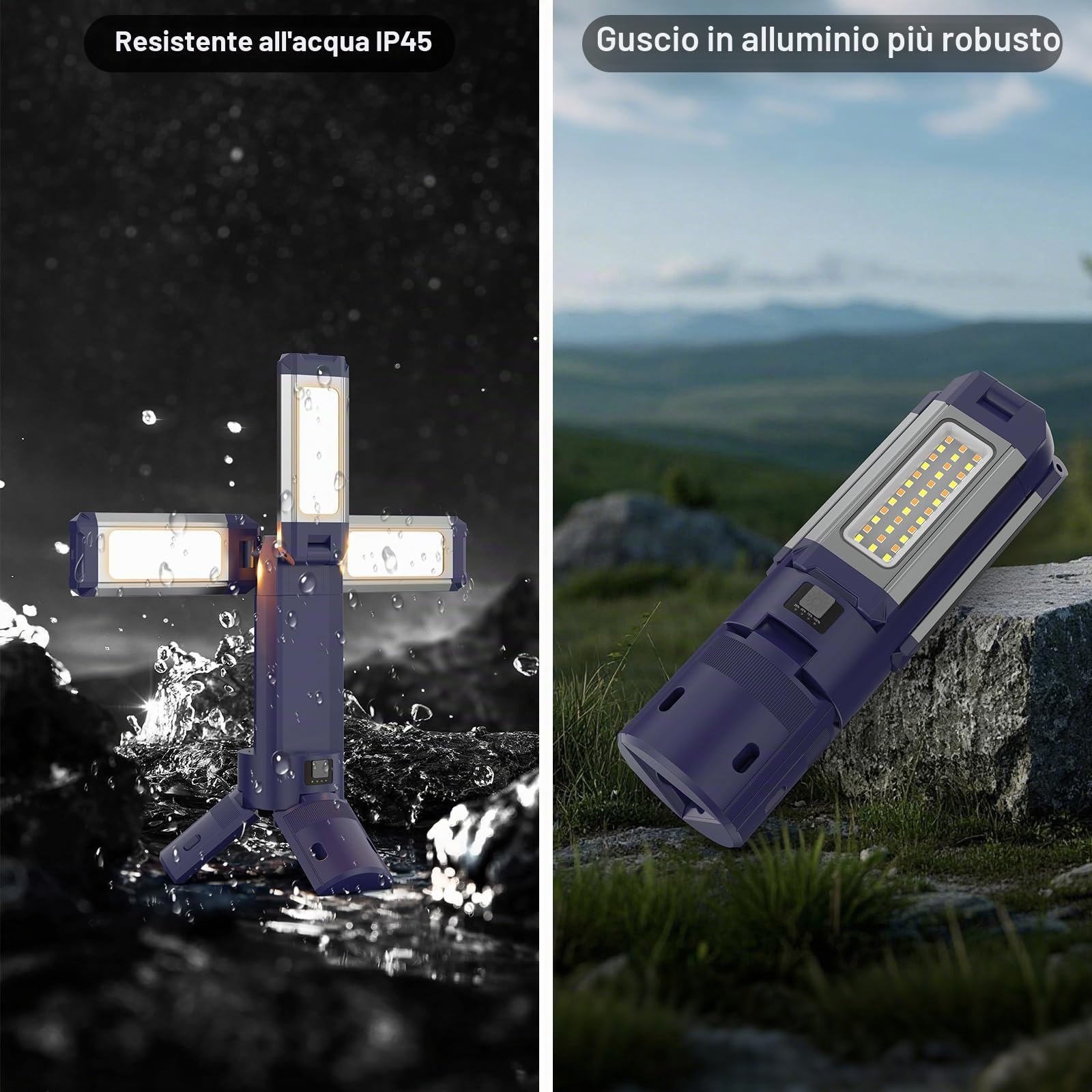 Lampada da Campeggio Telescopica Ricaricabile 10000 Mah, 4000Lm, Rotanti 270°, Telecomando, Impermeabile IP45, Caldo/Bianco/Naturale, Luce Campeggio Alluminio con Temperatura Colore Regolabile