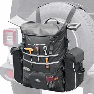 JOYTUTUS Spare Tire Storage Bag, 52L with 6L Side Bags, Heavy Duty Luggage for Offroad, Traveling, Camping