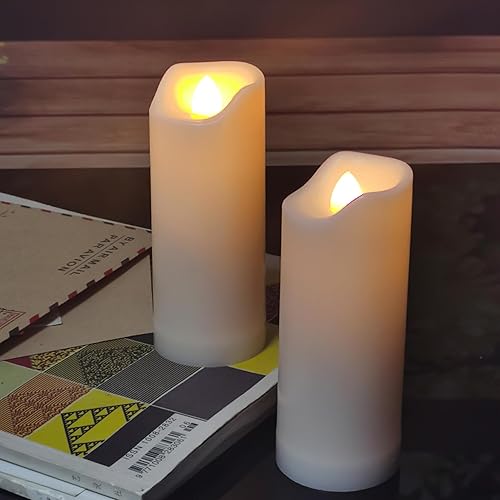 Miniatura 8 de Velas LED impermeables sin llama para exteriores, 2 x 7 pulgadas, luces LED de plástico a pilas con temporizador para fiesta de cumpleaños, boda,