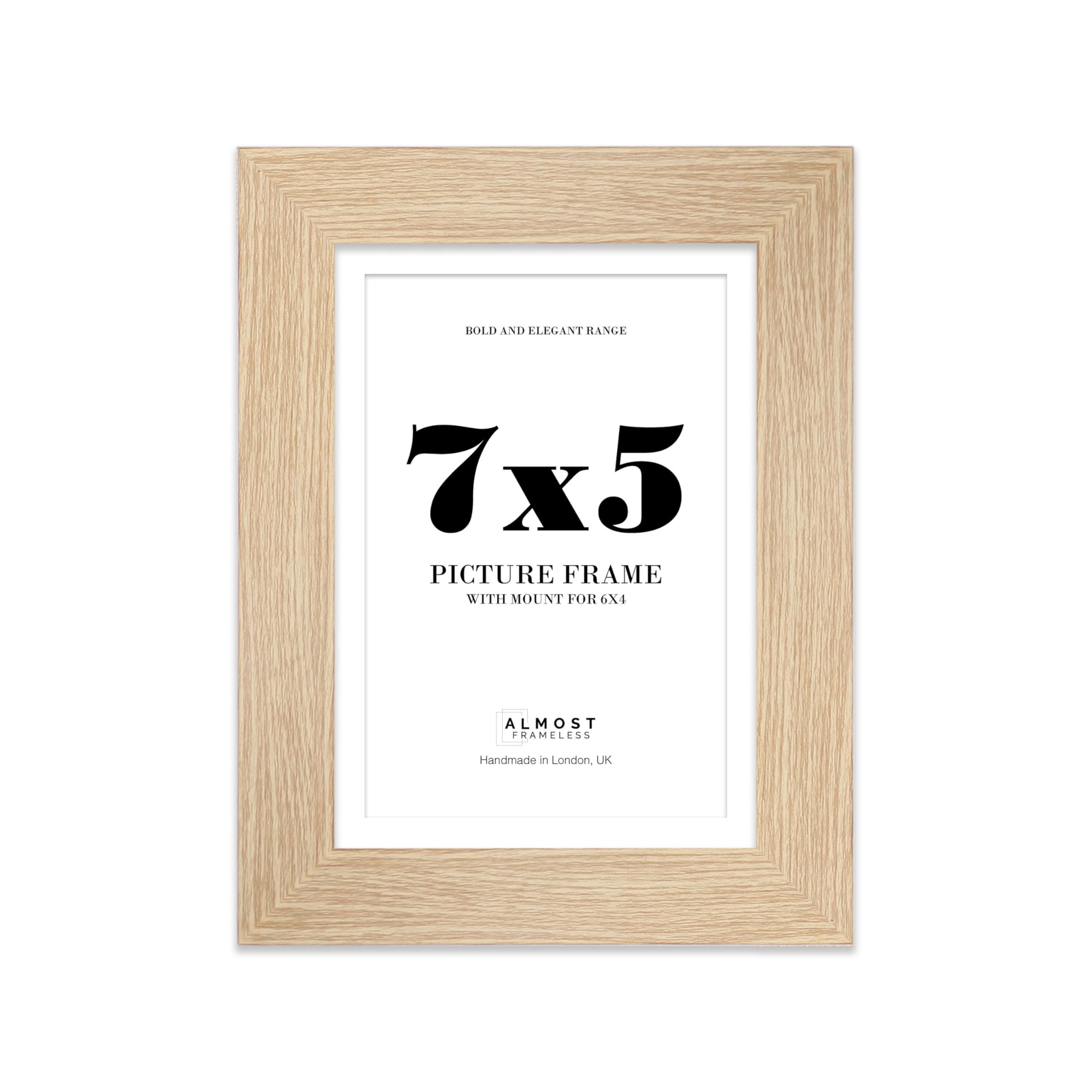 7x5" Oak Frame With Mount for 6x4" Pictures 28mm Edge Portrait and Landscape Display with Wall Hooks and Kickstand, 1 Pack