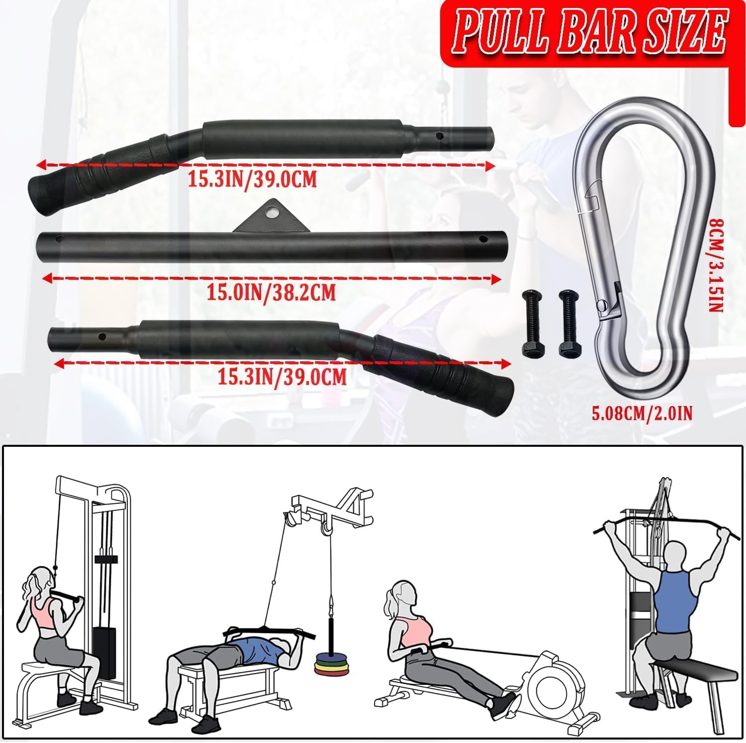 Straight Pulldown Bar – LAT Bar with Carabiner Non-Slip Handle Cable Machine Attachment for Home Gym, Arm & Back Training