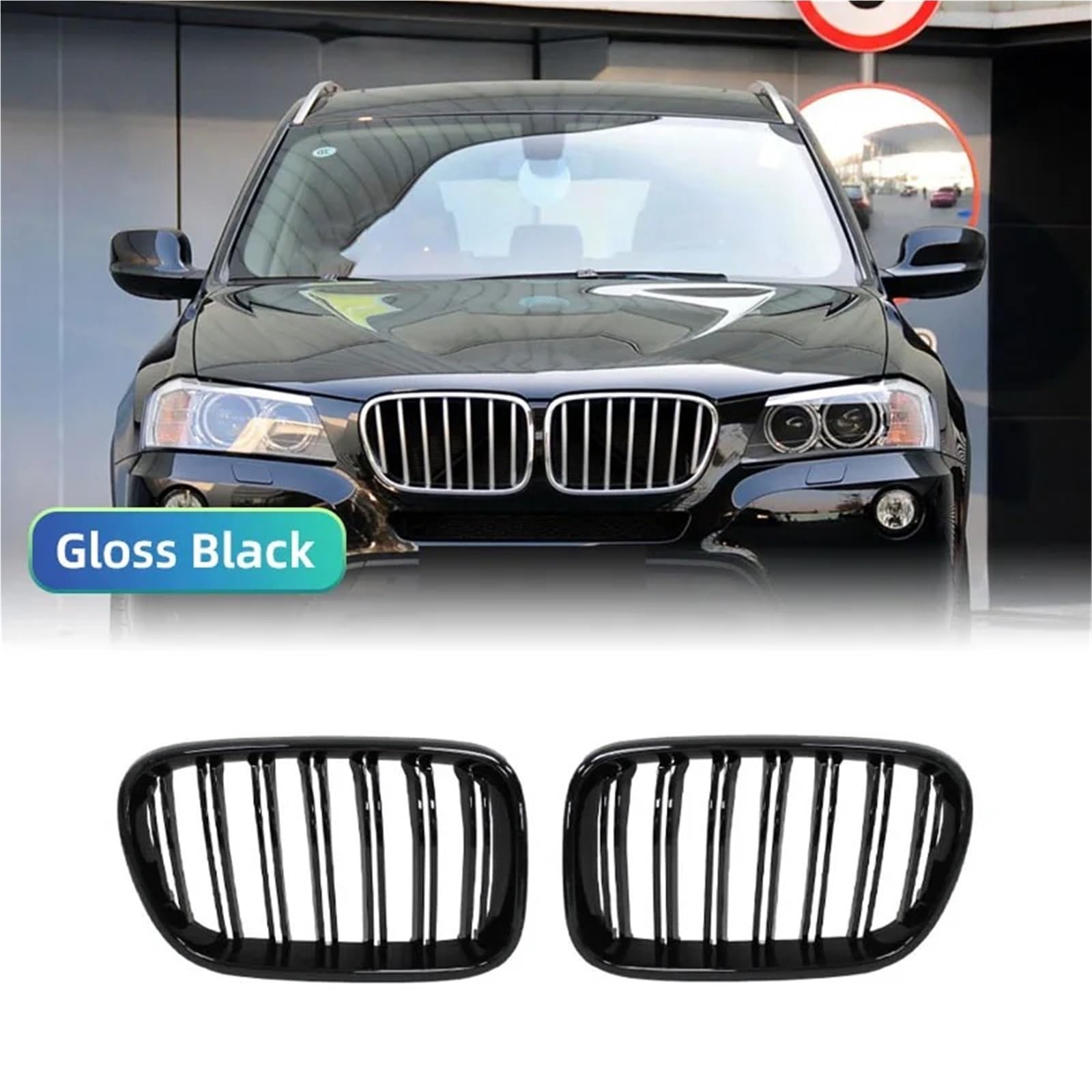 Dla BMW do X3 F25 2010 2011 2012 2013 1 para przednich kratek nerkowych błyszczący czarny zamiennik wyścigowy zderzak grill stylizacja samochodu przedni grill grill wkładki