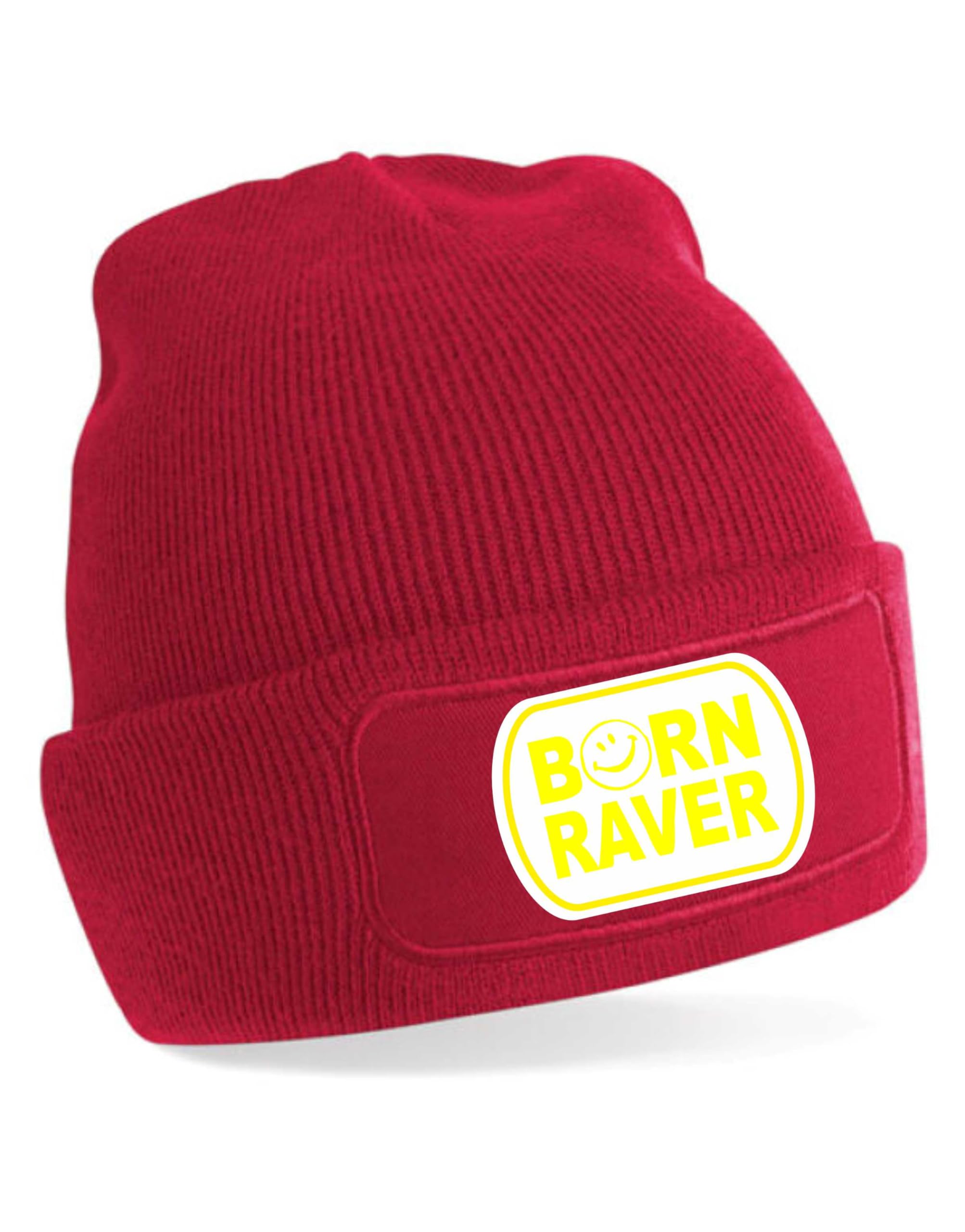 Print4u Women's Red Born Raver Beanie Hat Dance Techno Funny Slogan Birthday Present