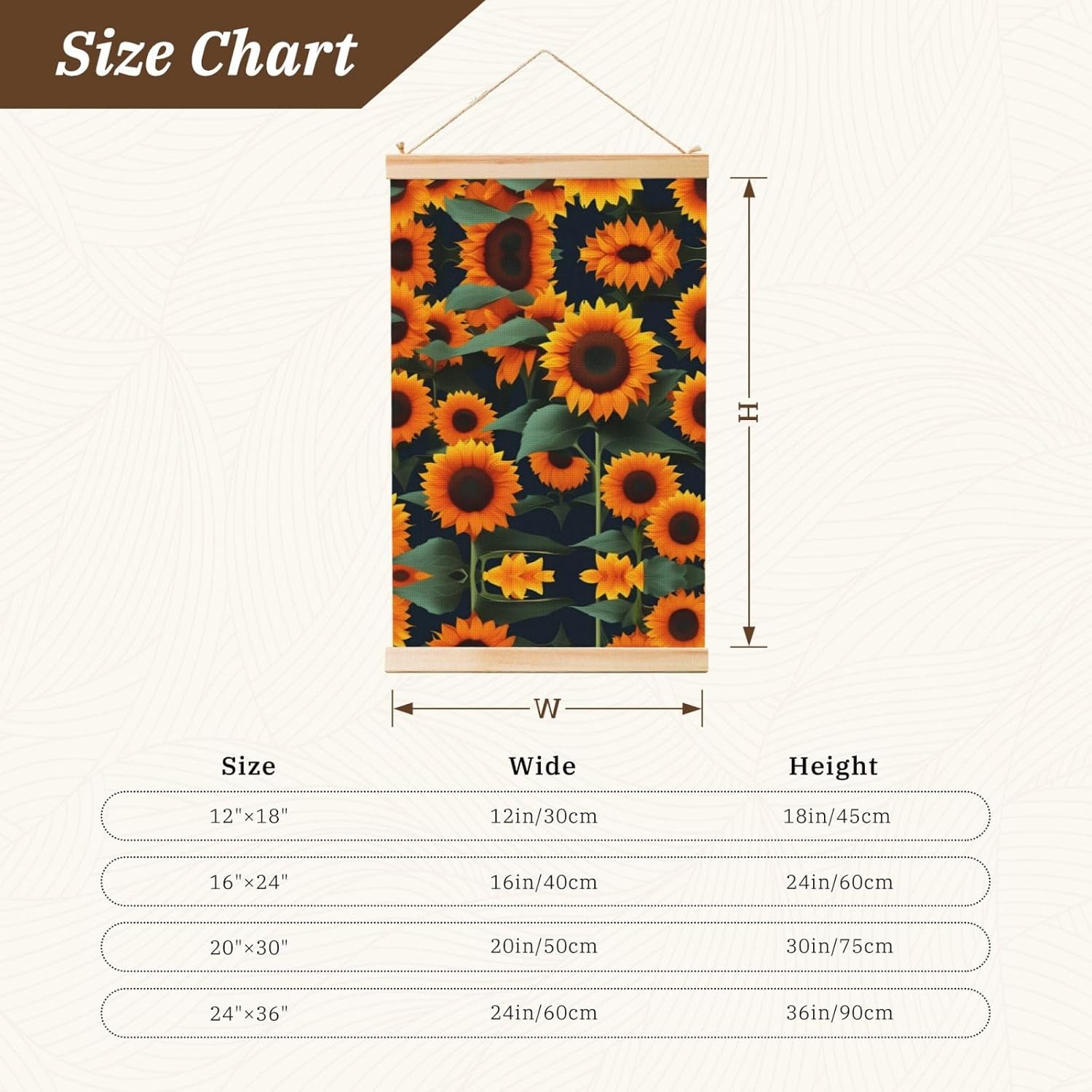 Orange Sunflower Print Poster Hanger,Hanging Poster, Poster Frame,Wood Poster Hanger, For Wall Hanging