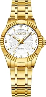 JewelryWe Paar Uhren Quarz Analog Partner Freundschafts Armbanduhr Business Casual Edelstahl Armband Uhr mit Beleuchtenden Zeiger, Valentinstag Pärchen Geschenk für Herren Damen, Gold