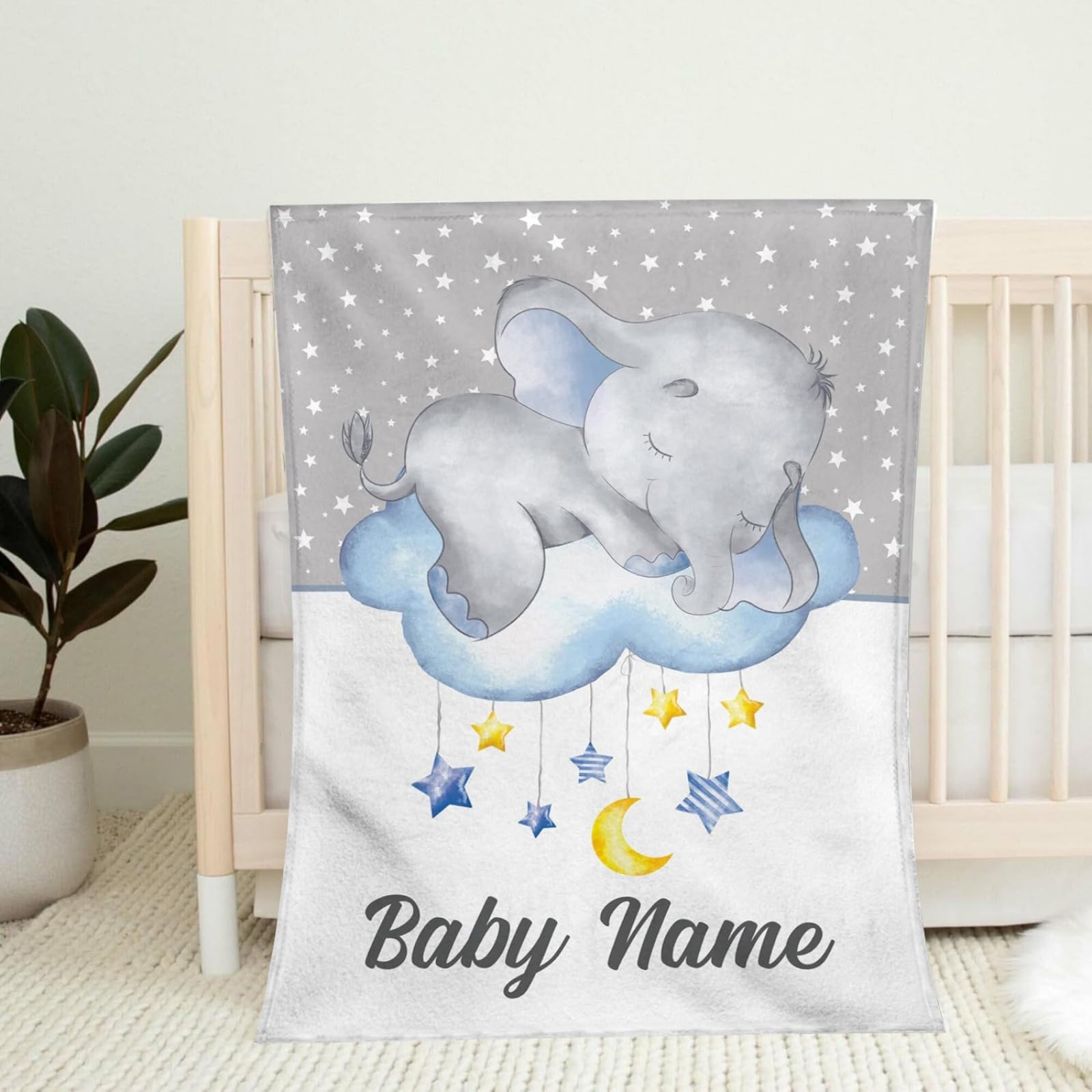 Babydecke mit Namen Personalisiert,Flauschige Warme Kuscheldecke mit Namen und Geburtsdatum Elefant,Geschenk Baby Taufe Geburt Mädchen Junge für Kinderdecke Namensdecke Krabbeldecke