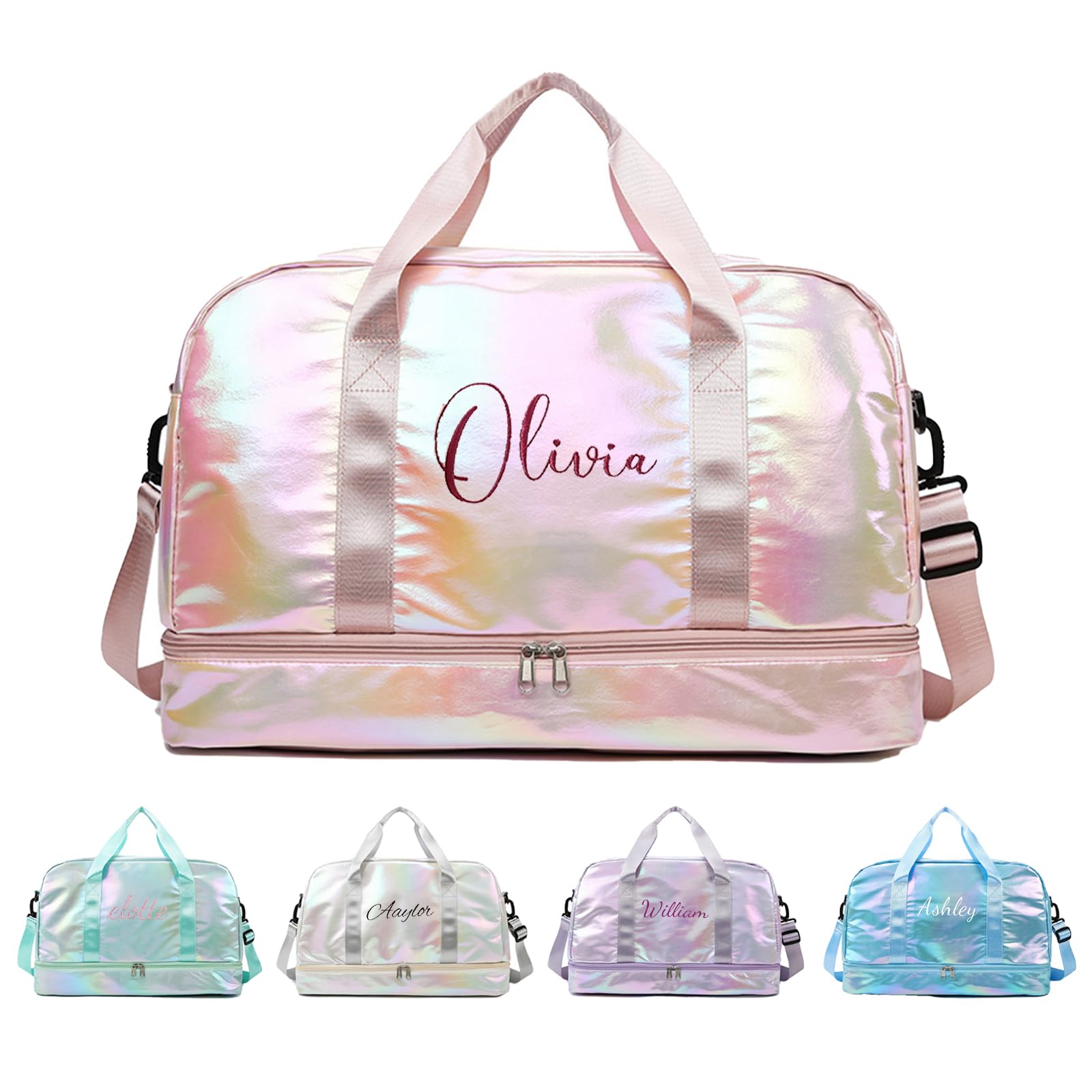 Personalized Large Duffel Bag, Embroidered Name,Custom Sport Gym Bags for Women/Men, Weekend Overnight Camp Bag with Wet Dry Pockets & Shoe,