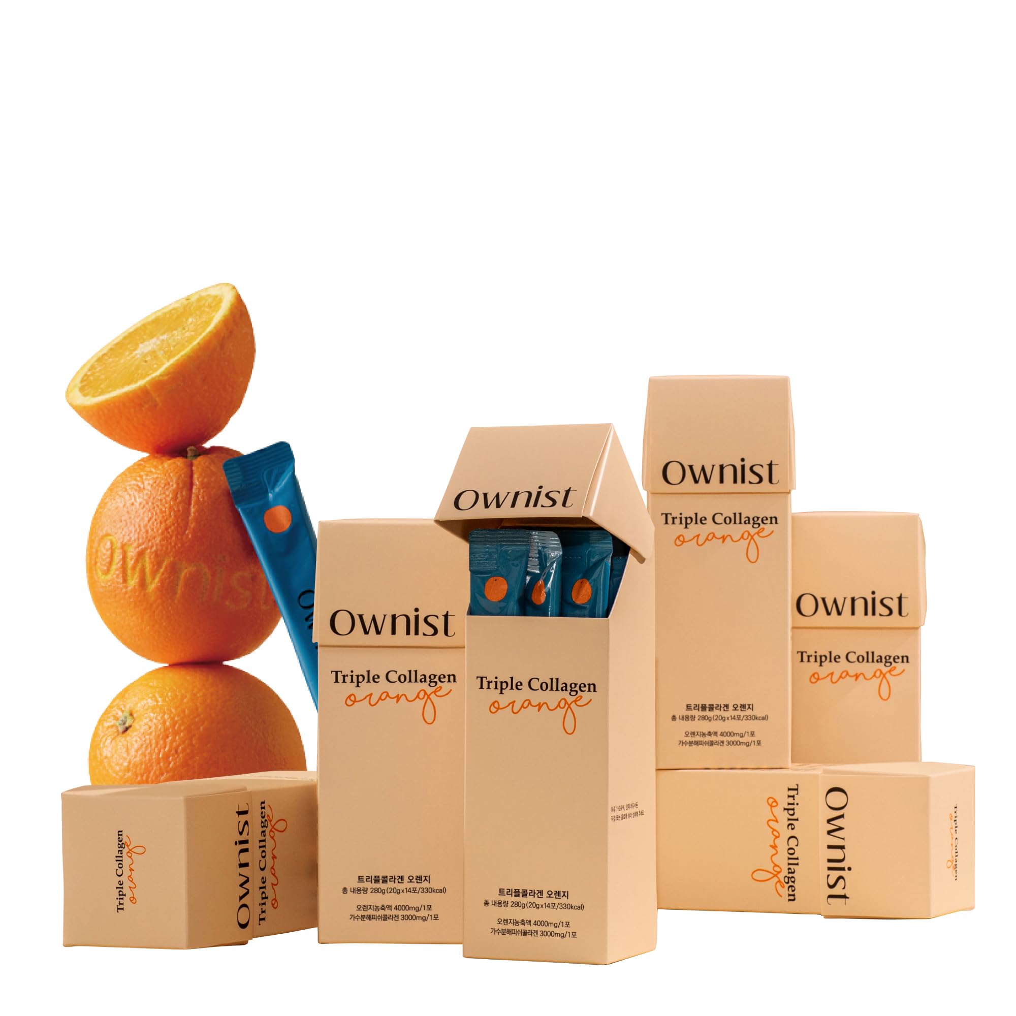 Ownist Triple Collagen Liquid Packets On-The-Go - Peptides with Hydrolyzed Marine Collagen Elastin Hyaluronic Acid and Vitamin for