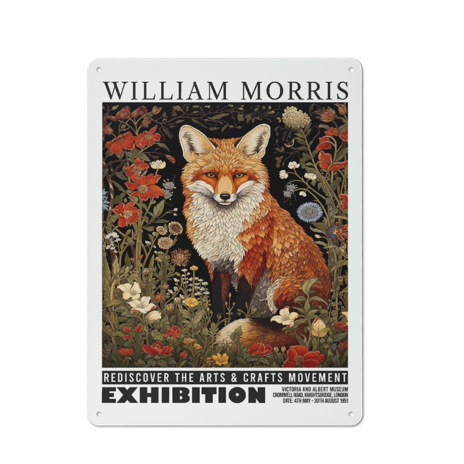 Junmoney Style-21 William Morris Fox Art Vintage Tin Sign 40X30cm, Vintage Diner Style Decor For Kitchen, Cafe, Pantry Or Dining Room