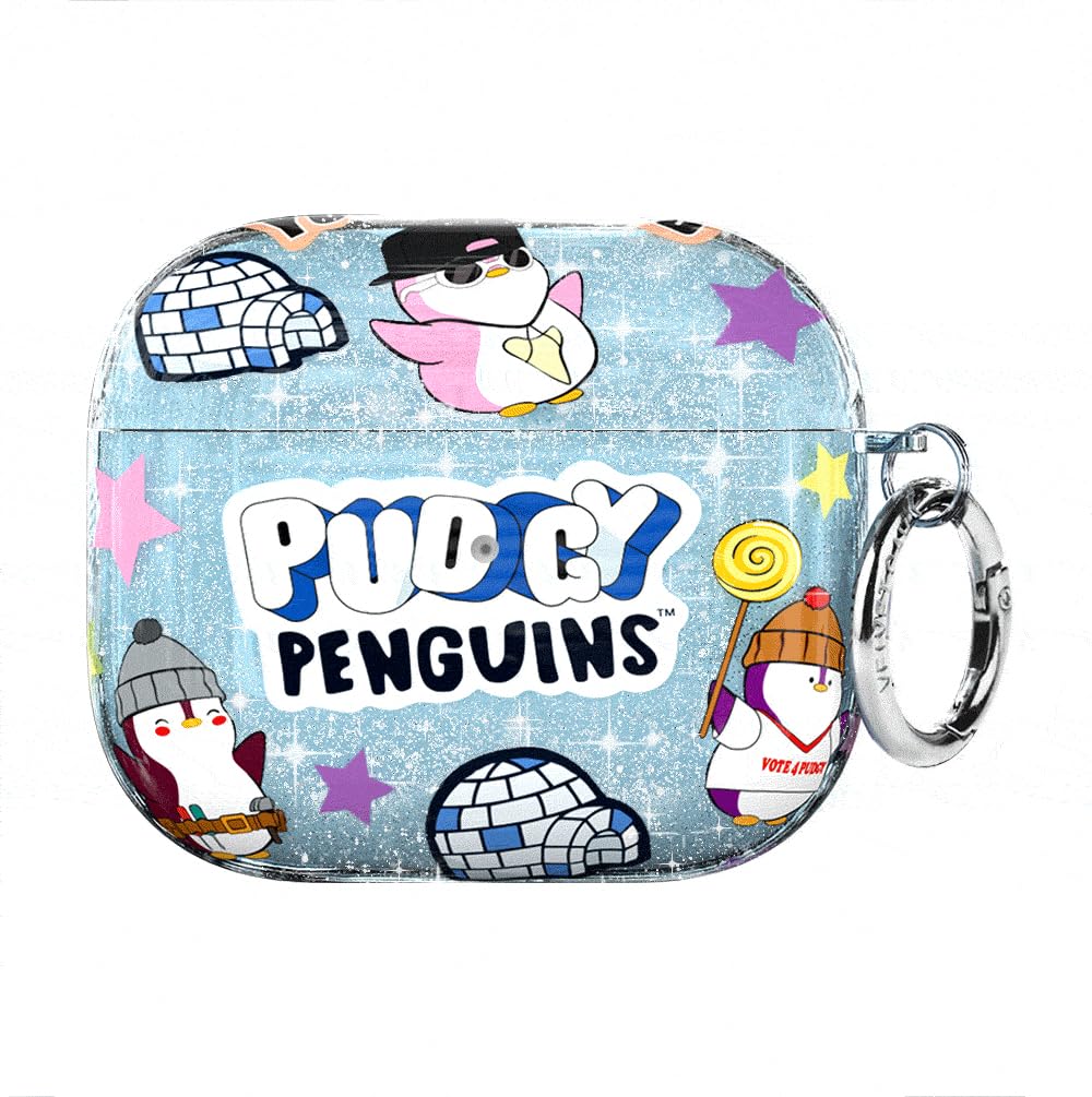 Velvet Caviar Compatible with AirPods 3rd Generation Case with Keychain - Cute Protective Hard AirPod 3 Cases for Women - Pudgy Penguins Blue Glitter
