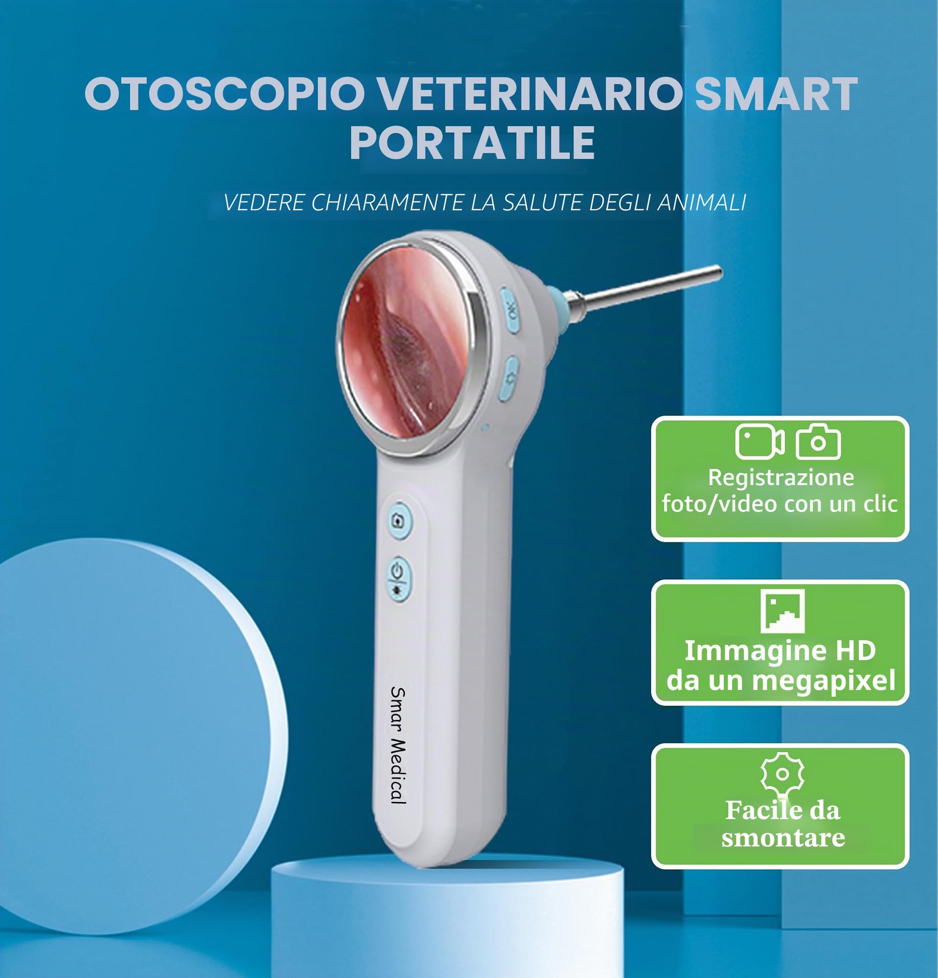 VOT-100 - Videotoscopio veterinario per cani e gatti, telescopio digitale per esame dell'orecchio con fotocamera HD, illuminazione a LED, ricaricabile, per uso veterinario professionale