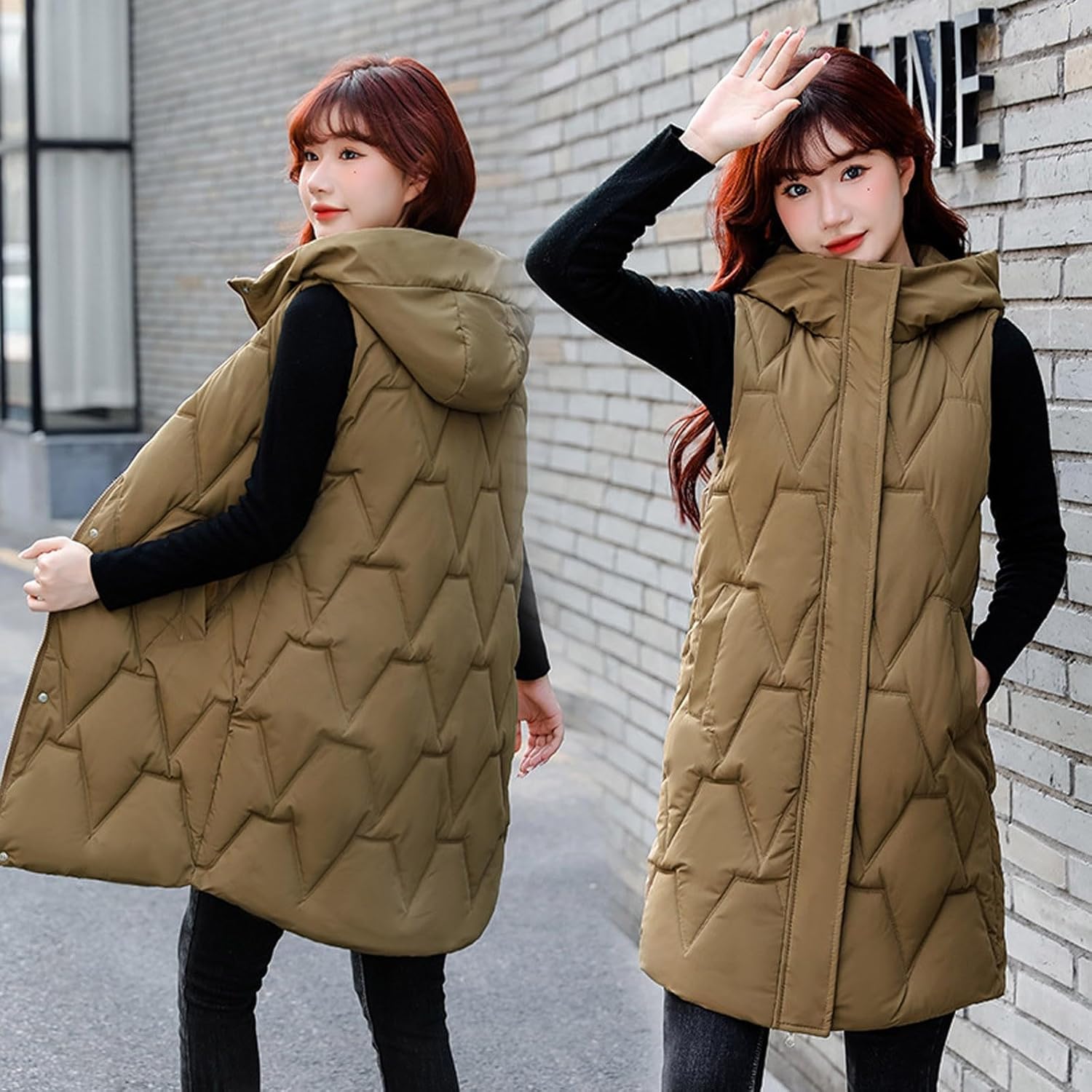 XUNRYAN Girls Puffer Vest Quilted Lightweight Jackets Sleeveless Winter Down Coat Hooded Mid Long Outwear Waistcoat Gilet