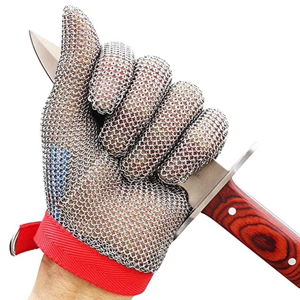 Guantes Anti Corte Guantes Anti Corte de Acero Inoxidable Guantes de COTA de Malla Guantes a Prueba de puñaladas para Trabajo de Seguridad de Corte de Vidrio Correa de muñeca Ajustable (Tam
