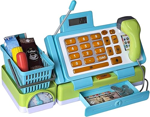 Miniatura 3 de Playkidz Caja registradora interactiva de juguete, color rosa para niñas y niños, sonidos y juego de aprendizaje temprano, incluye dinero para