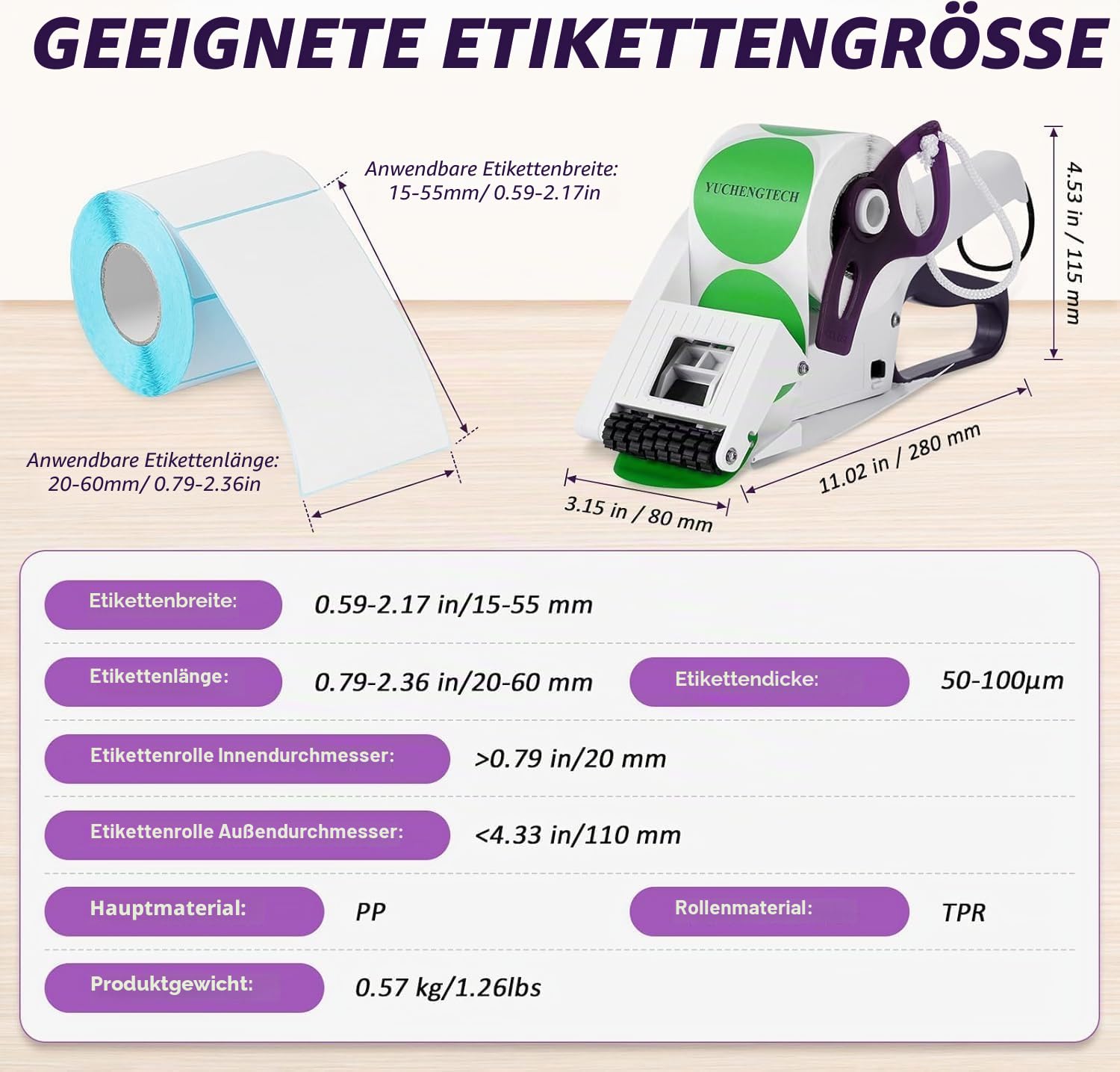 YUCHENGTECH Etiketten Abroller Etikettenspender Etikettenabroller Hand Etikettenbreite 20-60 mm für Runde und Quadratische Handetikettierer Haftetiketten