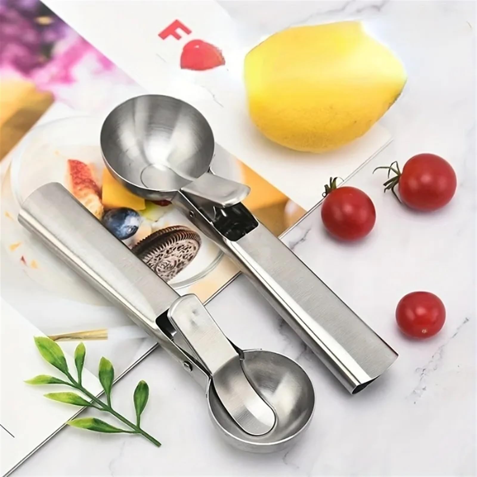 Cuillere A Glace Cuillère à glace, cuillère en acier inoxydable, cuillère à glace, cuillère à lait chaud à la pastèque CuillèRe à Glace(S-3 PCS)