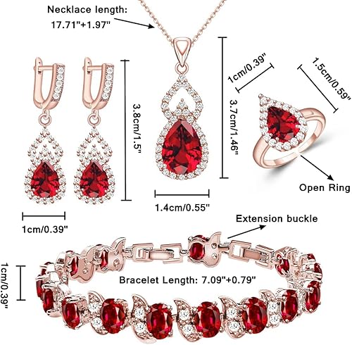 Miniatura 5 de LMXXVJ Juego de joyas para mujer, collar chapado en platino, anillo abierto, aretes, brazalete, para cumpleaños, aniversario, Día de la Madre