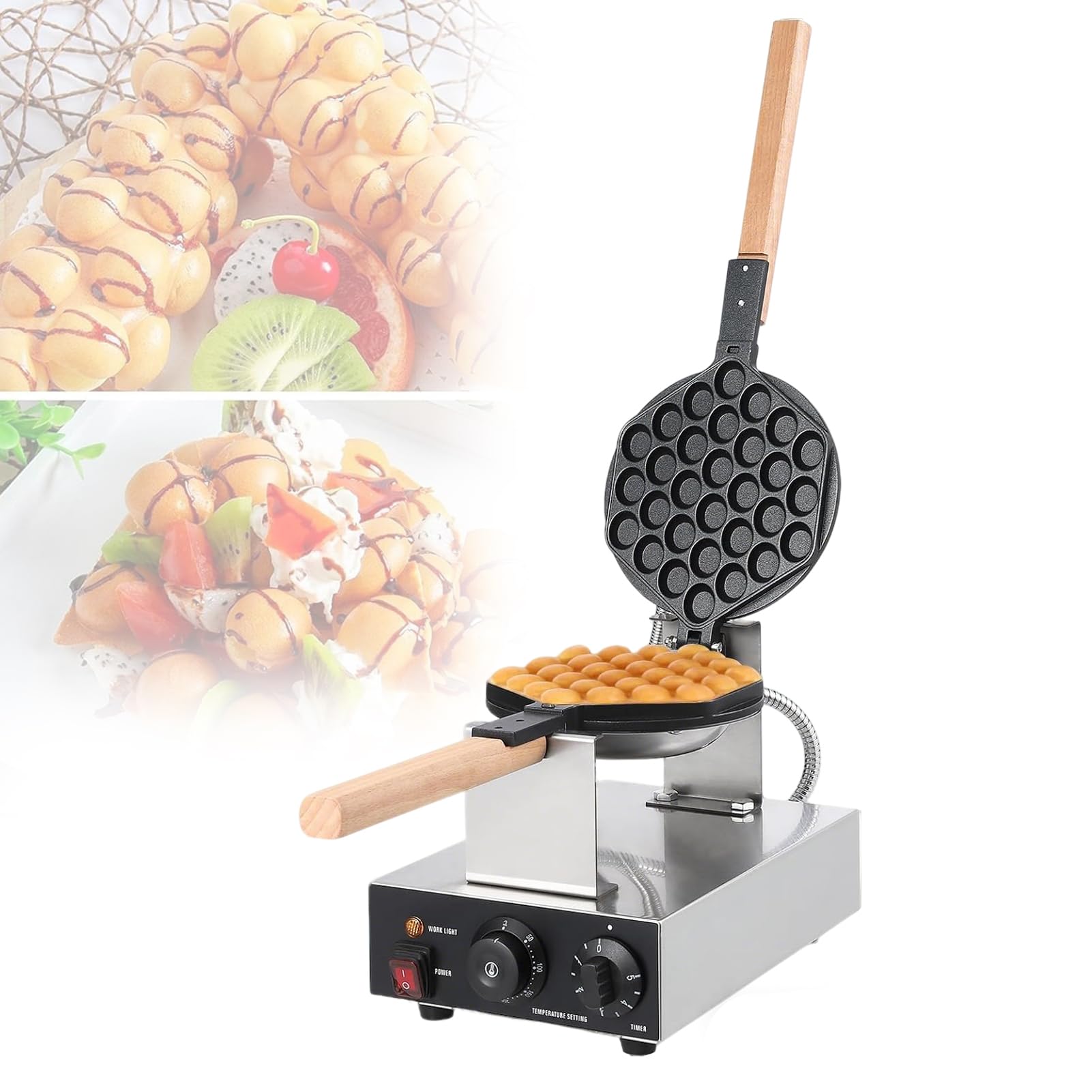 Gofrera Tipo Bubble Máquina de Waffles,Bubble Waffle Maker de Estilo de Hong Kong por Ambos Lados y rotación de 180° Antiadherente para Uso doméstico o Comercial,Single Head