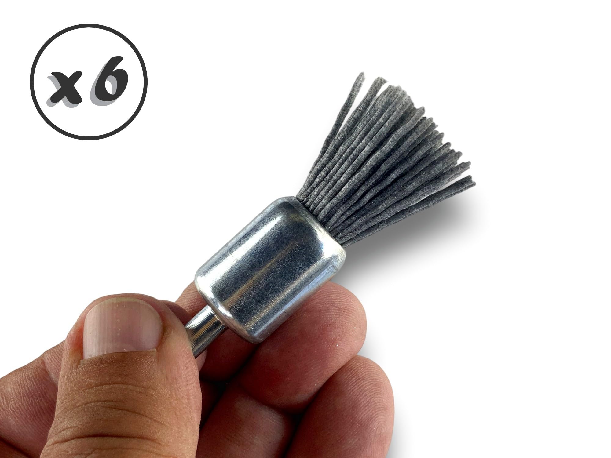 Zestaw 6 metalowych szczotek obrotowych z końcówką | Ø 18 mm | Wyściółka z węglika krzemu ziarno 120 | Do wiertarki lub wkrętarki z uchwytem | Szczotkowanie i zdejmowanie | Kibros 20KR18_120x6