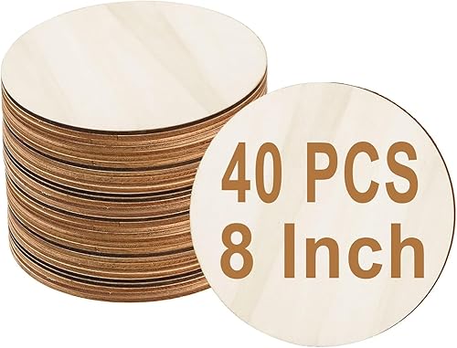 40 círculos de madera de 8 pulgadas para manualidades de 18 pulgadas de grosor, círculos de madera redondos sin terminar de 0.118 in, discos de