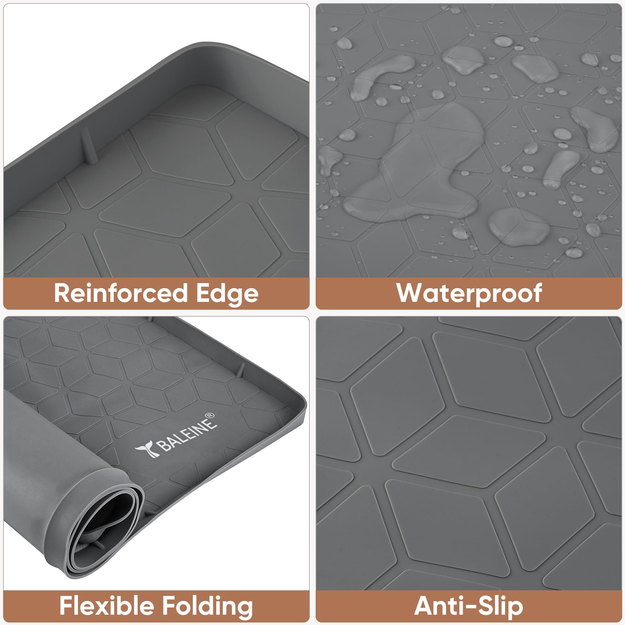 BALEINE Tapete para debajo del fregadero para cocina, impermeable, de silicona de grado alimenticio, tapete para debajo del fregadero de la cocina, tapete para estante de armario, bandeja de goteo,