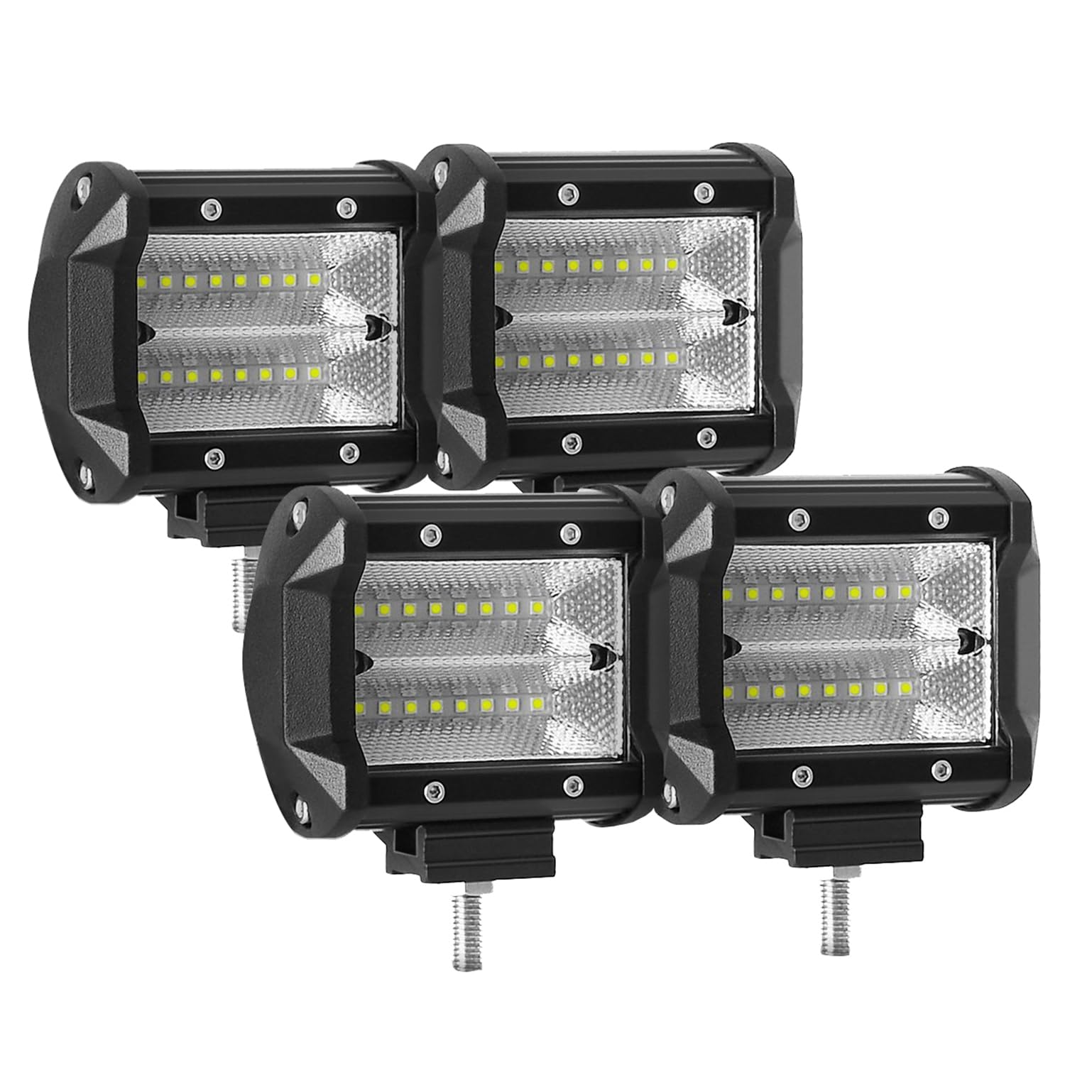 4 Inch LED Light Bar 48W 7200LM Spot Flood Combo Beam Triple Row Off Road Light Pods Work Lights for UTV ATV SUV Jeep Truck Tractor Pickup Boat (4 Pcs)