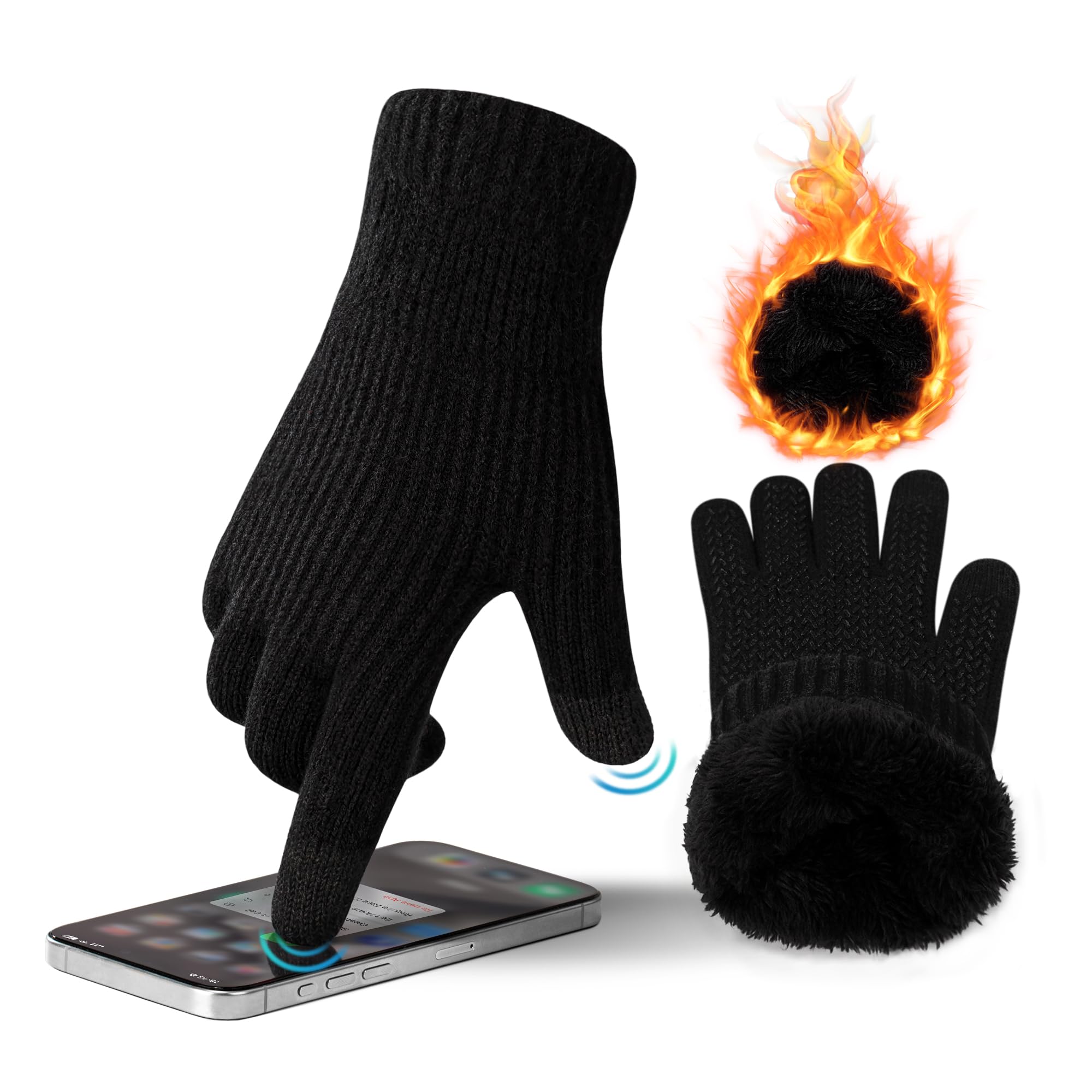 ineepor Guantes Invierno Hombre Mujer Doble Capa de Lana Antideslizantes Termicos Guantes Tactiles Pantalla Táctil Running Deporte Nieve Esquí Ciclismo
